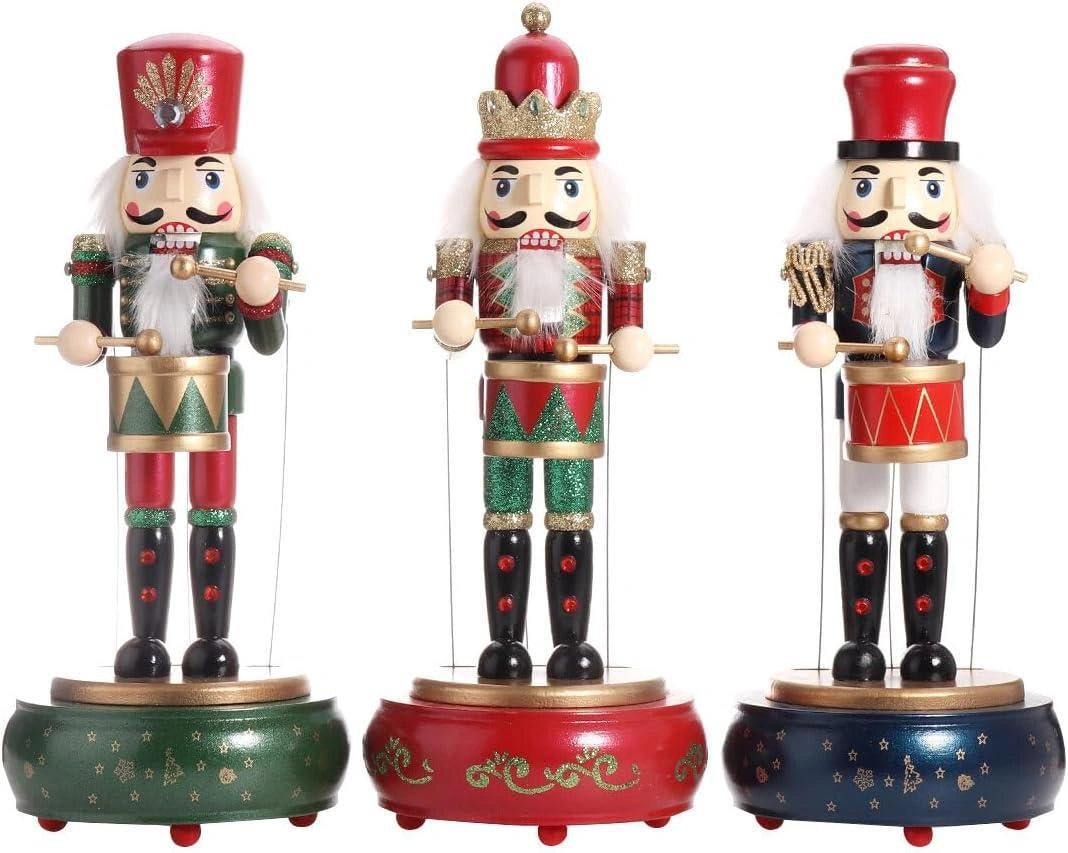 1 Wooden Nutcracker Music Box 30cm Clockwork Christmas Figurines Xmas Home Decor