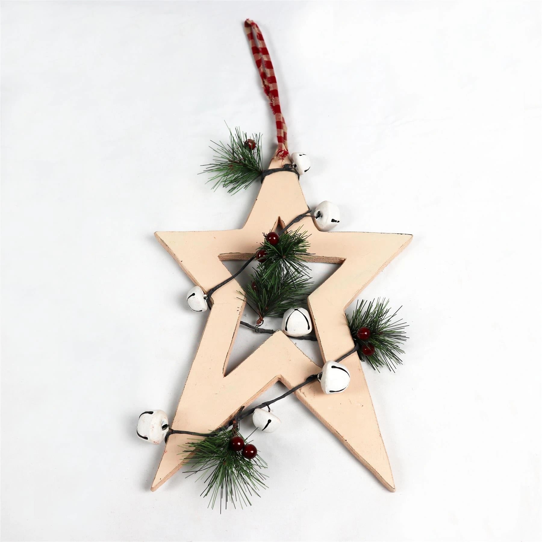 Wooden Cream Star Unique Design Christmas Wall Decorations Xmas Home Showpiece