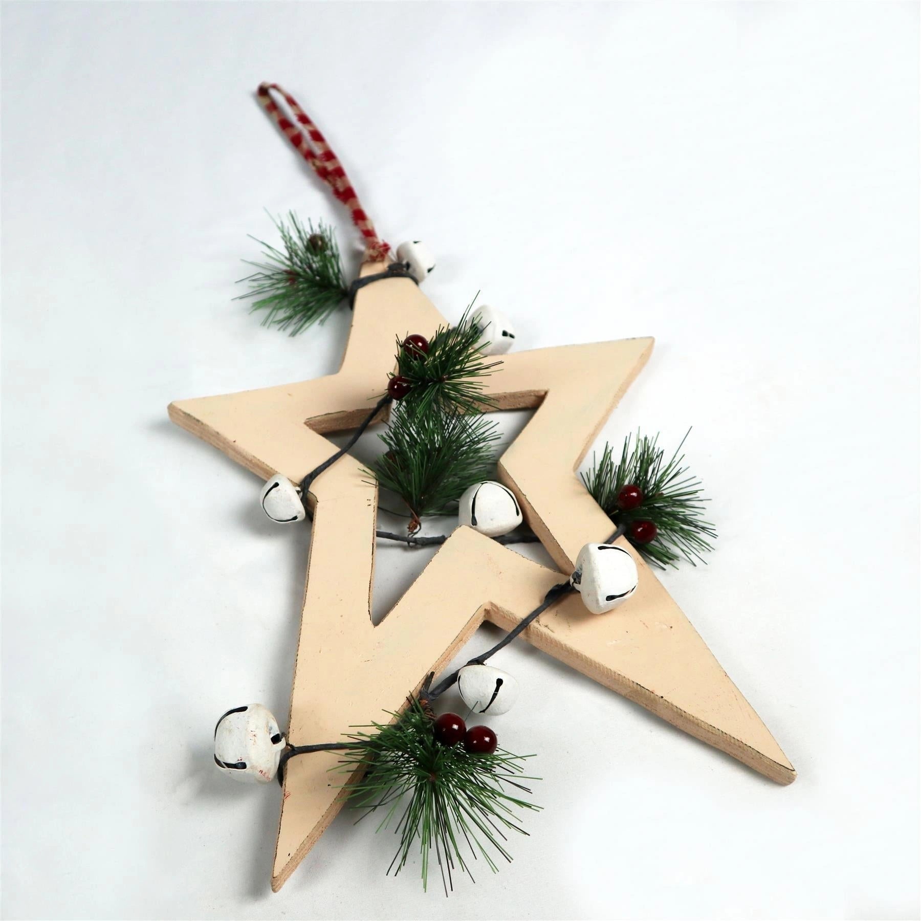 Wooden Cream Star Unique Design Christmas Wall Decorations Xmas Home Showpiece