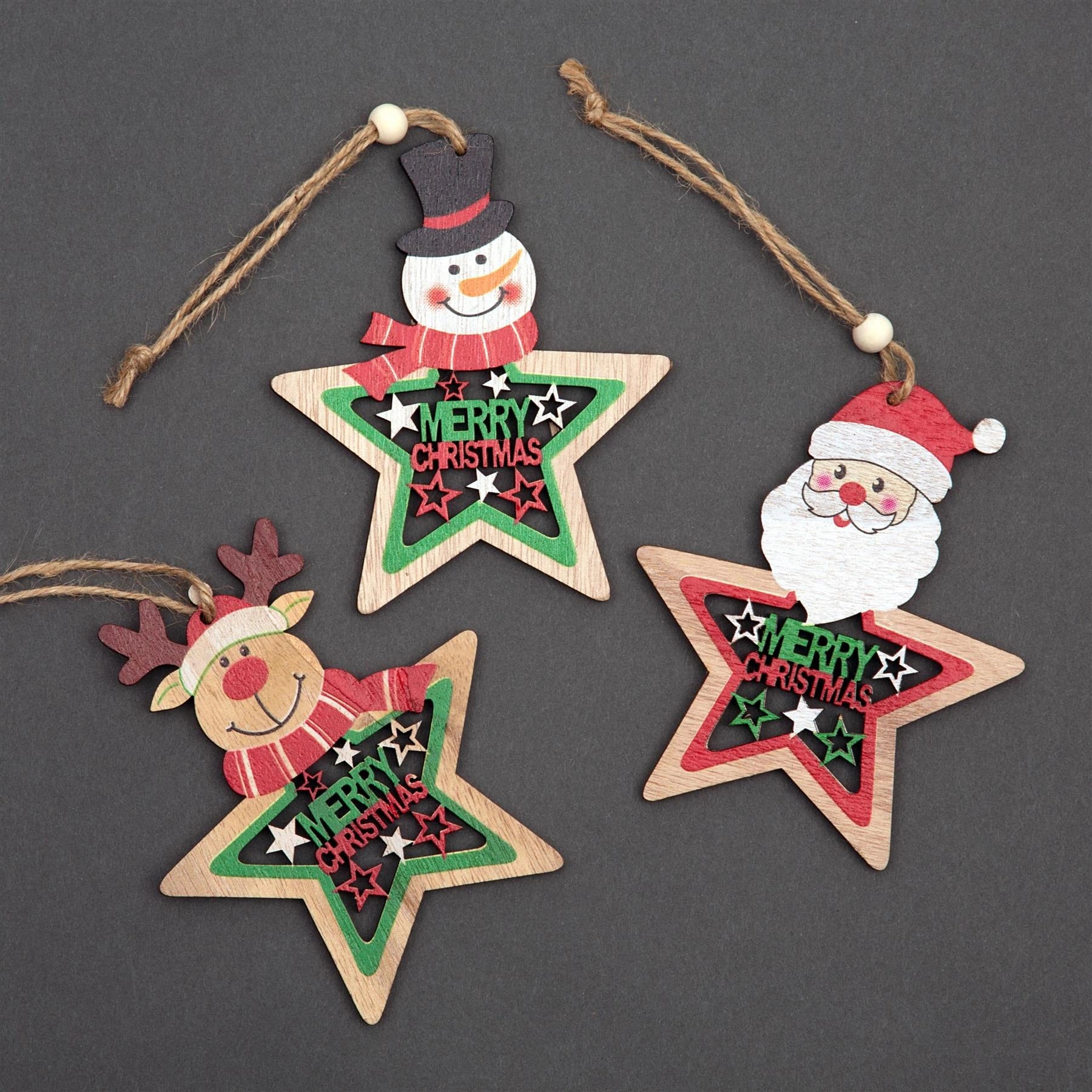 3 Pcs ( 1 Each ) Wooden Christmas Tree Hanging Decoration Craft Ornaments