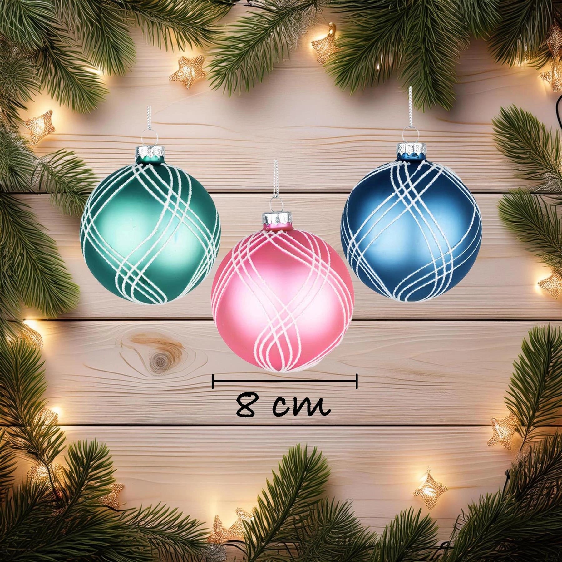 8cm Glass Baubles Christmas Tree Ornament Balls Xmas Hanging Festive Decor 12PCS