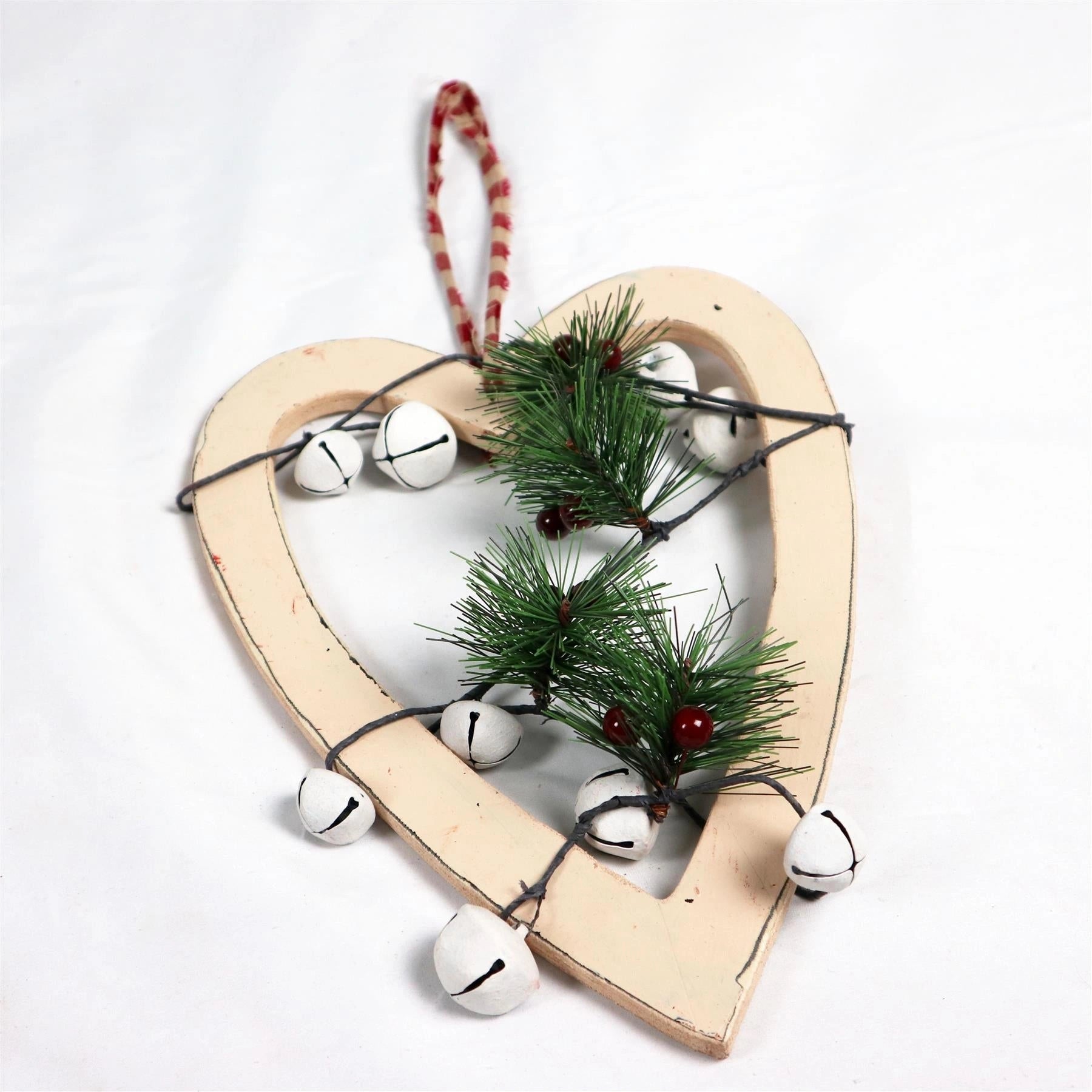 Wooden Small Cream Heart Christmas Wall Decorations Home Xmas Party Showpieces