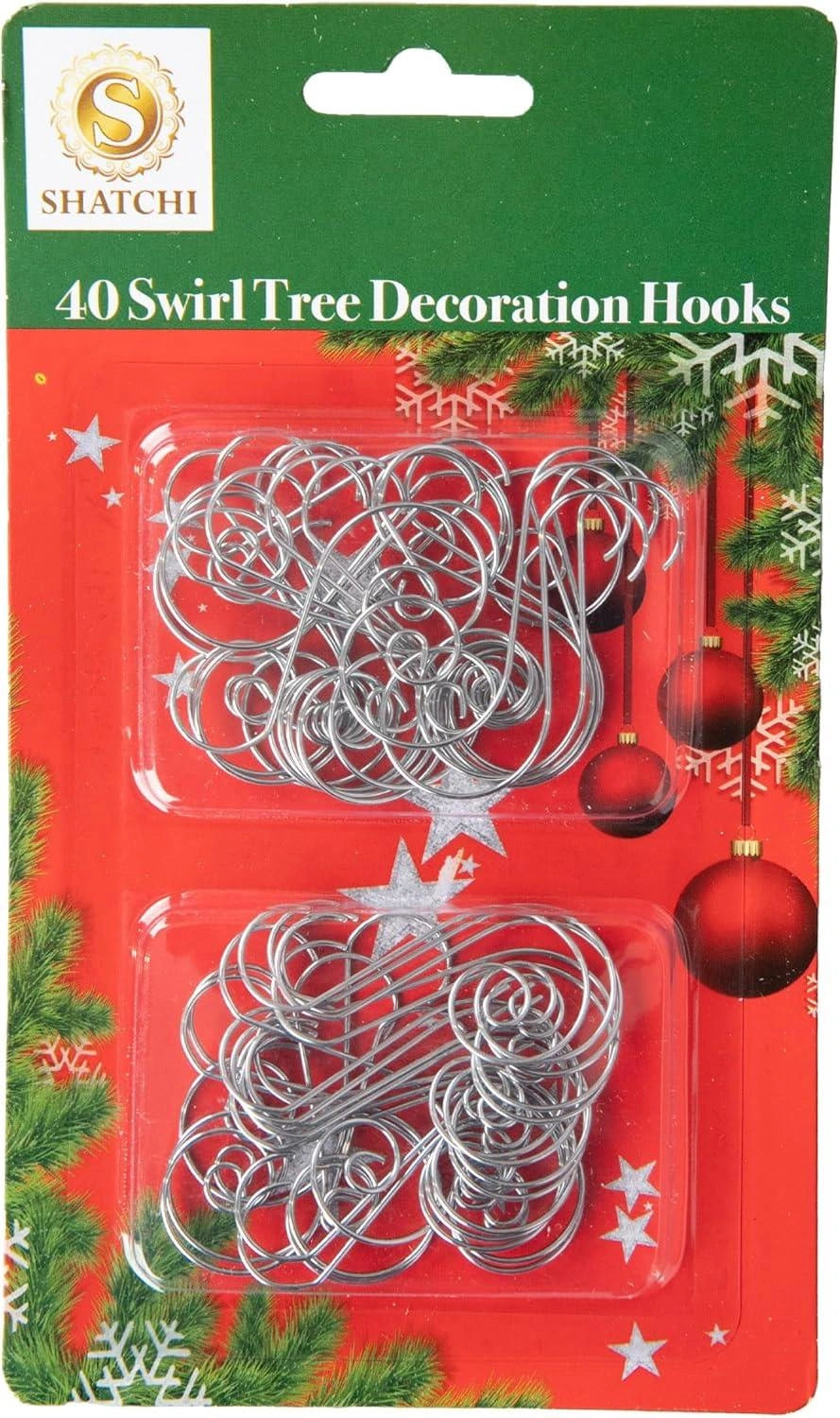 Christmas Ornament Swirl Hook Silver Xmas Tree Bauble String Light Hanger 40pcs