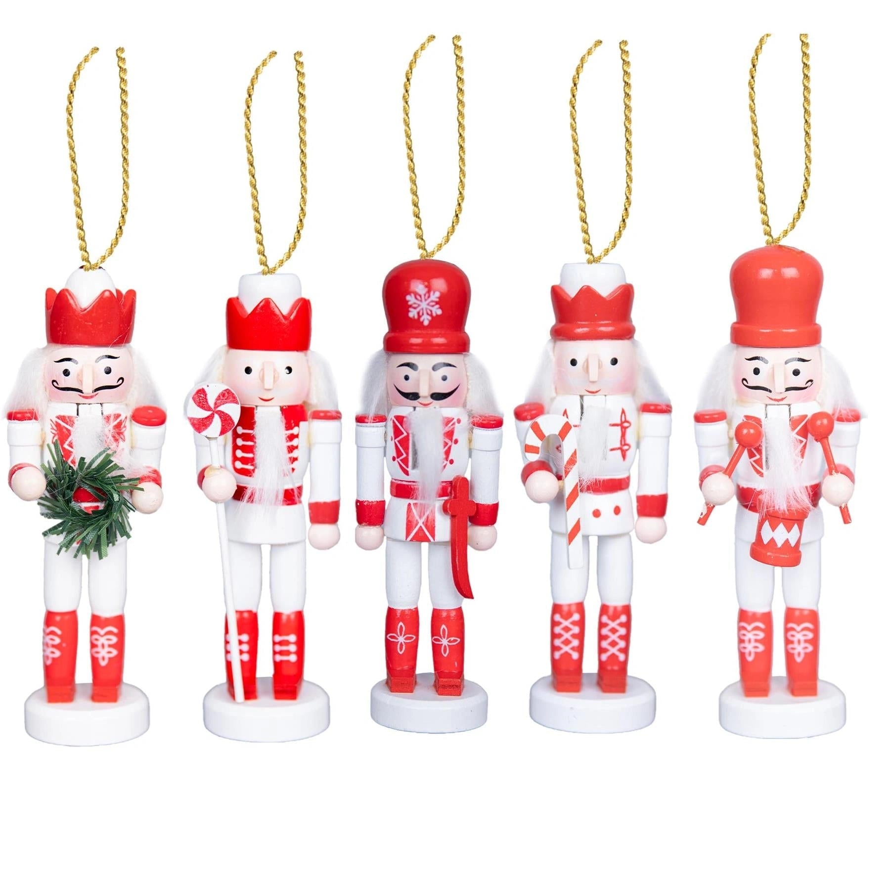 13cm Christmas Wooden Nutcrackers Ornament Figures Xmas 5Pcs Set Red White UK
