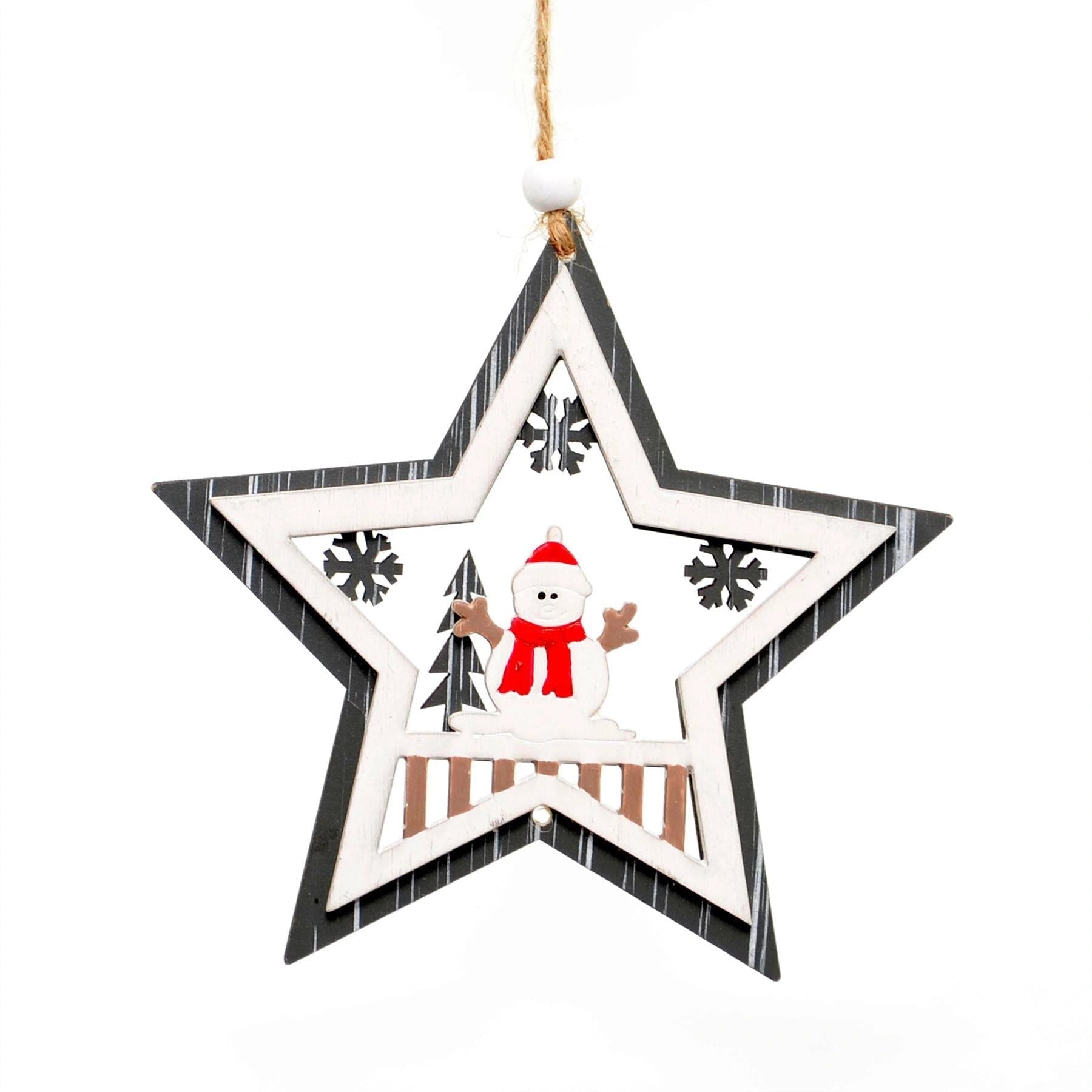 14x11cm Wooden Star Snowman Hanging Ornaments Christmas Tree Home Decorations