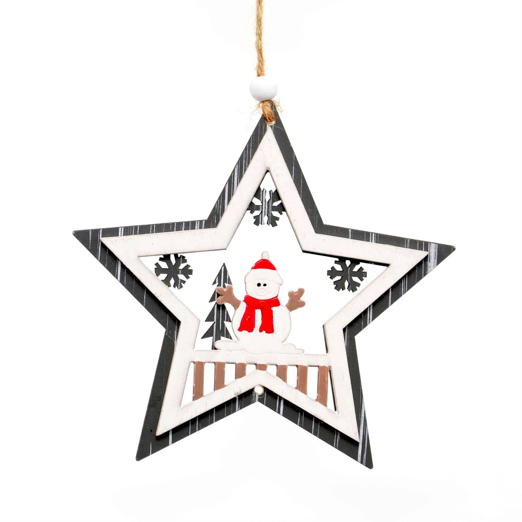 14x11cm Wooden Star Snowman Hanging Ornaments Christmas Tree Home Decorations