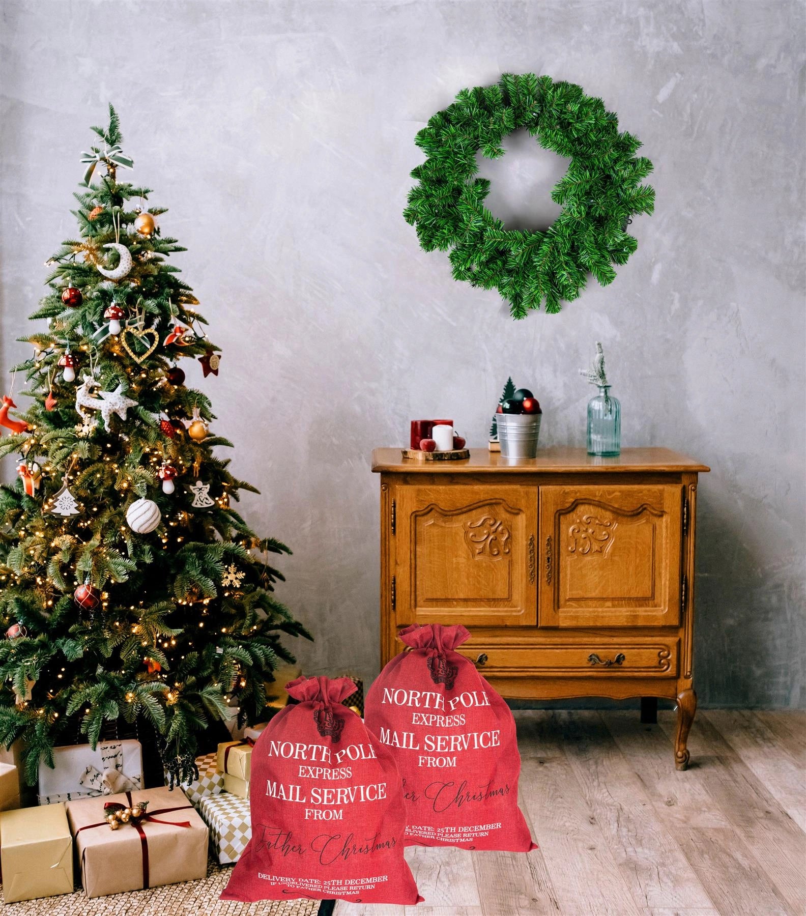 Christmas Santa Sack Large Hessian Stocking Traditional Xmas Gift Bags 60X80cm