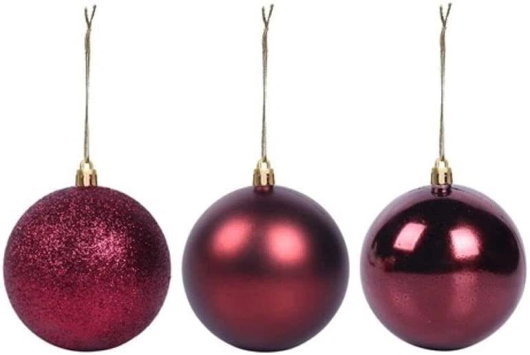 3X Christmas Baubles Tree Ornament Burgundy Balls Xmas Hanging Decoration 10cm