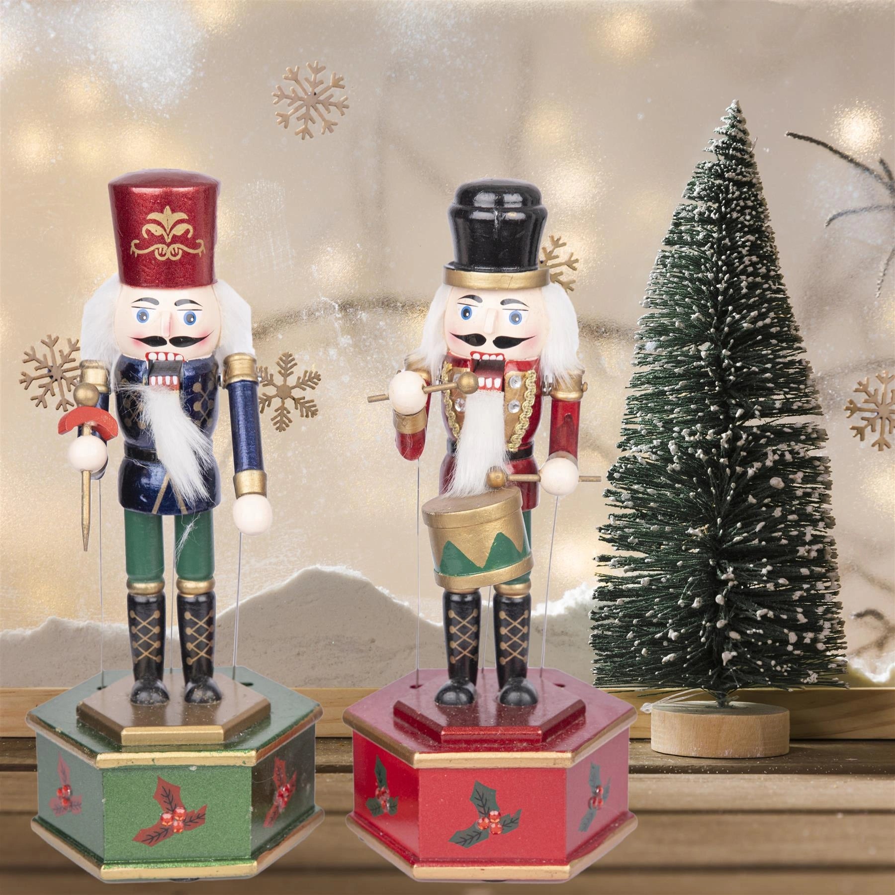 1 Wooden Nutcracker Music Box 30cm Clockwork Christmas Figurines Xmas Home Decor