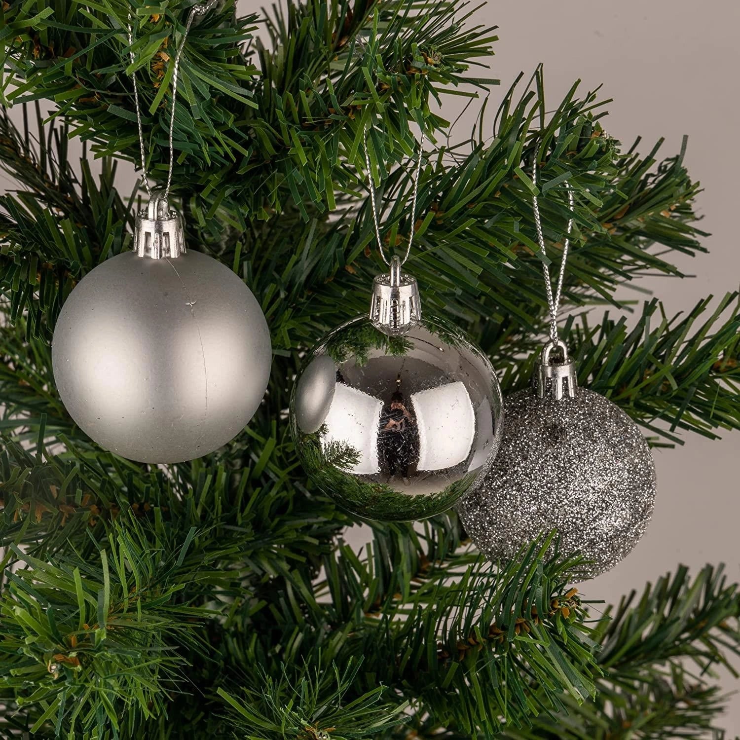 9PCS Christmas Baubles Tree Ornaments Silver Balls Xmas Hanging Decoration 50mm