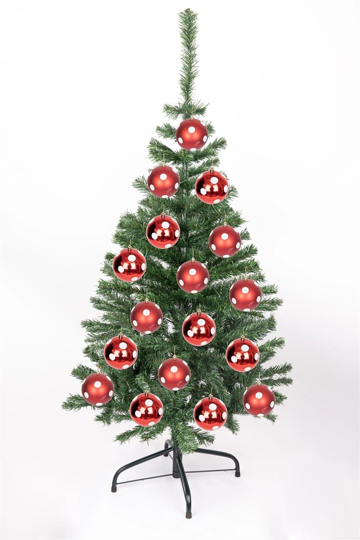 3 Red & White Polka Dots Christmas Baubles Glitter Matte Shiny Finish 10cm Decor