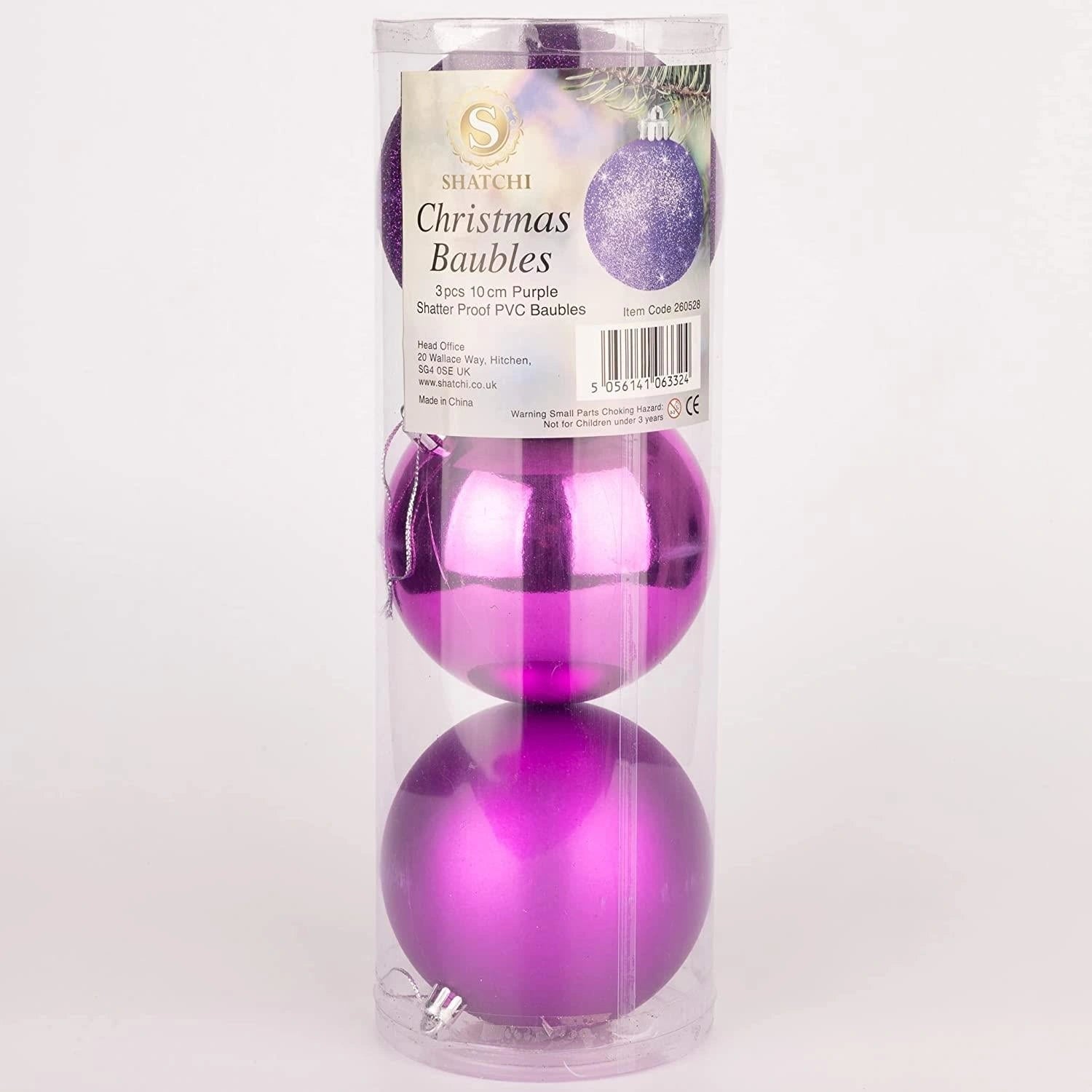 3pcs Christmas Baubles Tree Ornaments Purple Balls Xmas Hanging Decorations 10cm