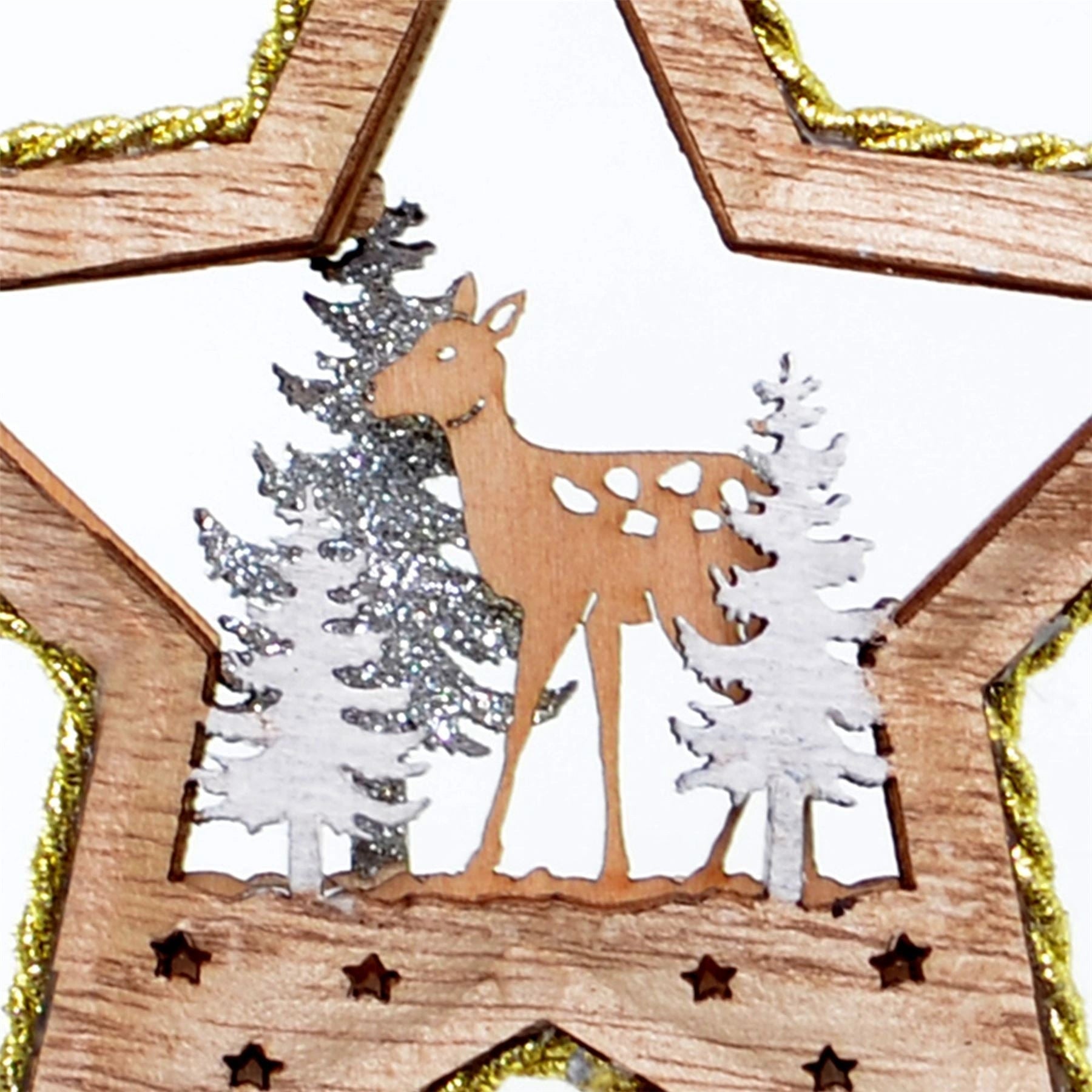Christmas Hanging Ornament 11cm Standing Deer Wooden Star Home Xmas Tree Decor