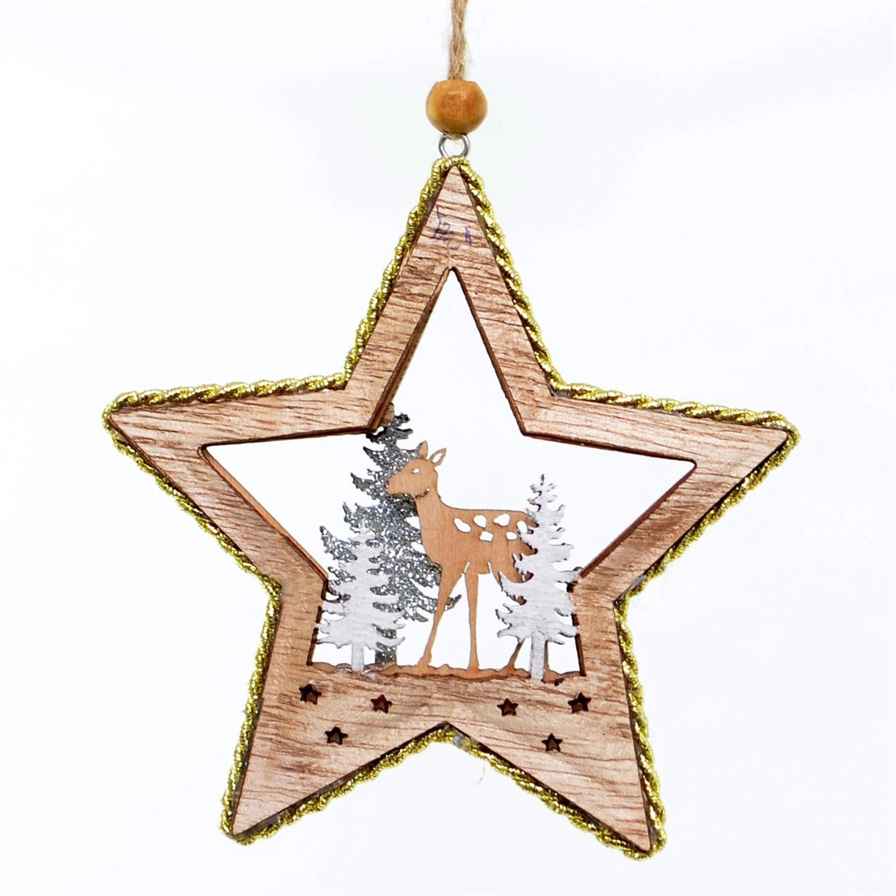 Christmas Hanging Ornament 11cm Standing Deer Wooden Star Home Xmas Tree Decor