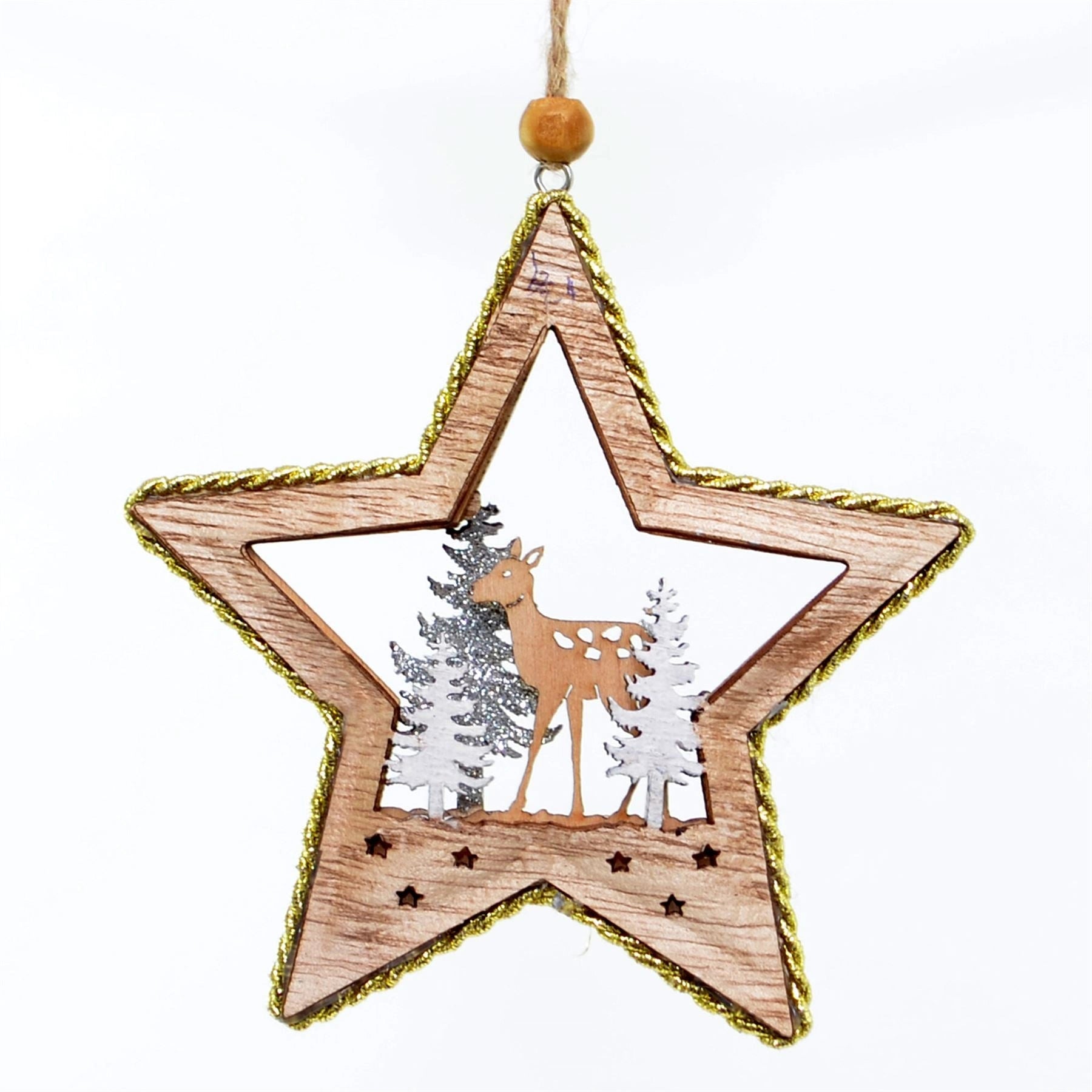Christmas Hanging Ornament 11cm Standing Deer Wooden Star Home Xmas Tree Decor
