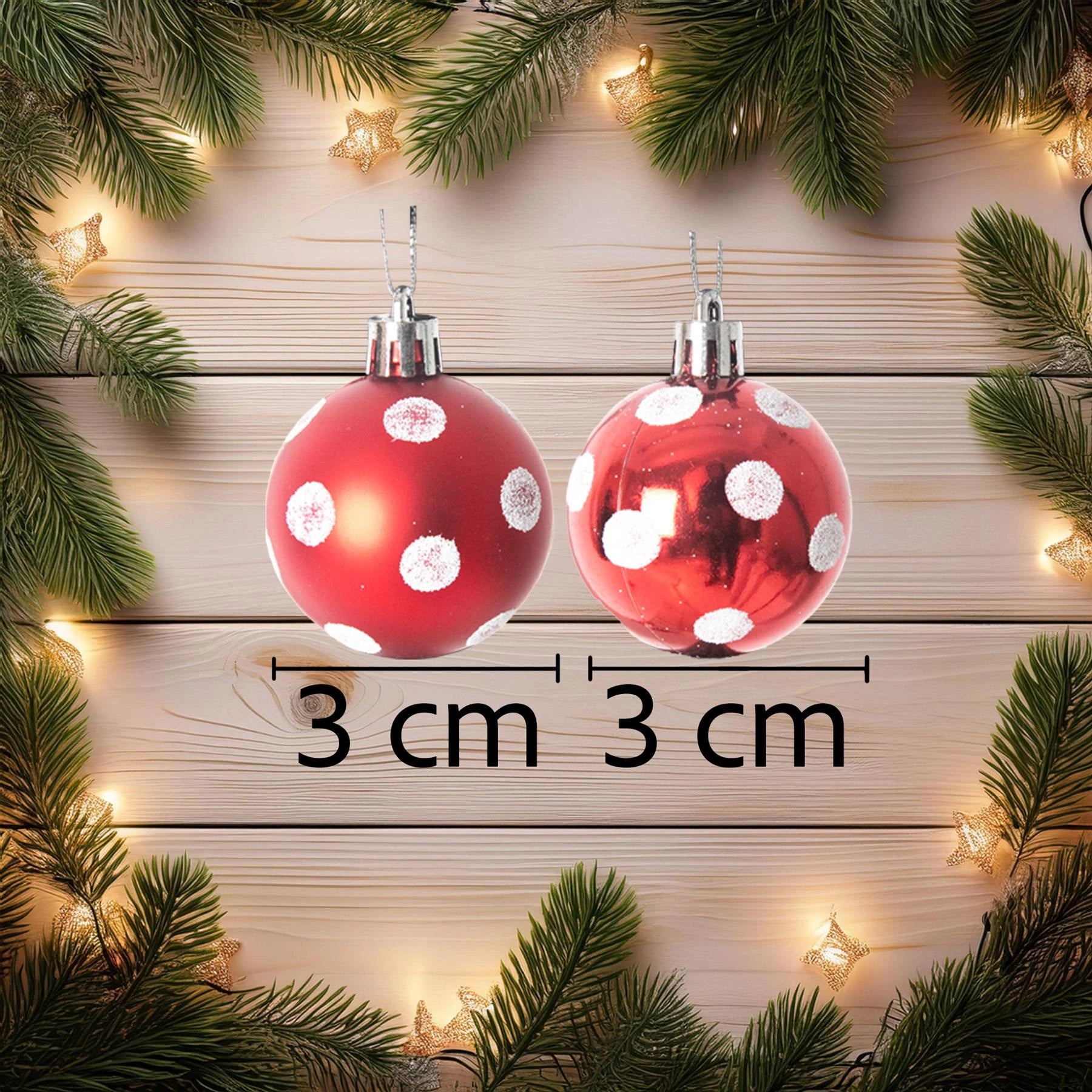 12 Christmas Baubles Tree Ornament Polka Dot Ball Xmas Festive Hanging Decor 3cm