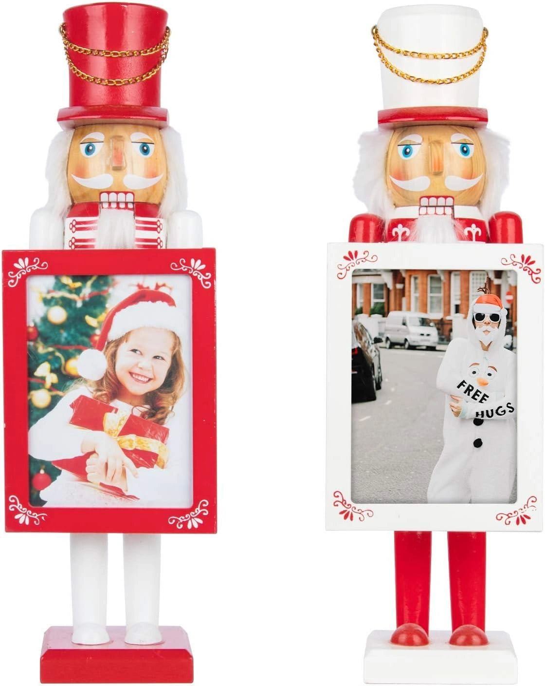 Christmas Nutcrackers Wooden Figures 38cm Photo Holders Xmas Ornament 2Pcs Set