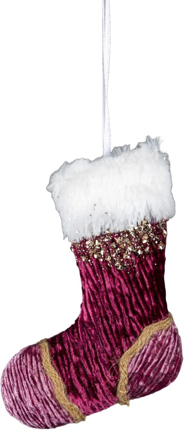 Burgandy / Pink Stocking - Christmas Hanging Decoration 15Cm