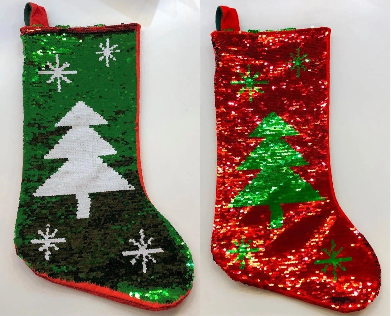 45cm Sequin Father Christmas Santa Sack Xmas Stocking Bags Gifts Present 2 In 1