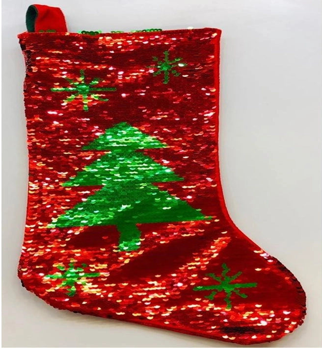 45cm Sequin Father Christmas Santa Sack Xmas Stocking Bags Gifts Present 2 In 1
