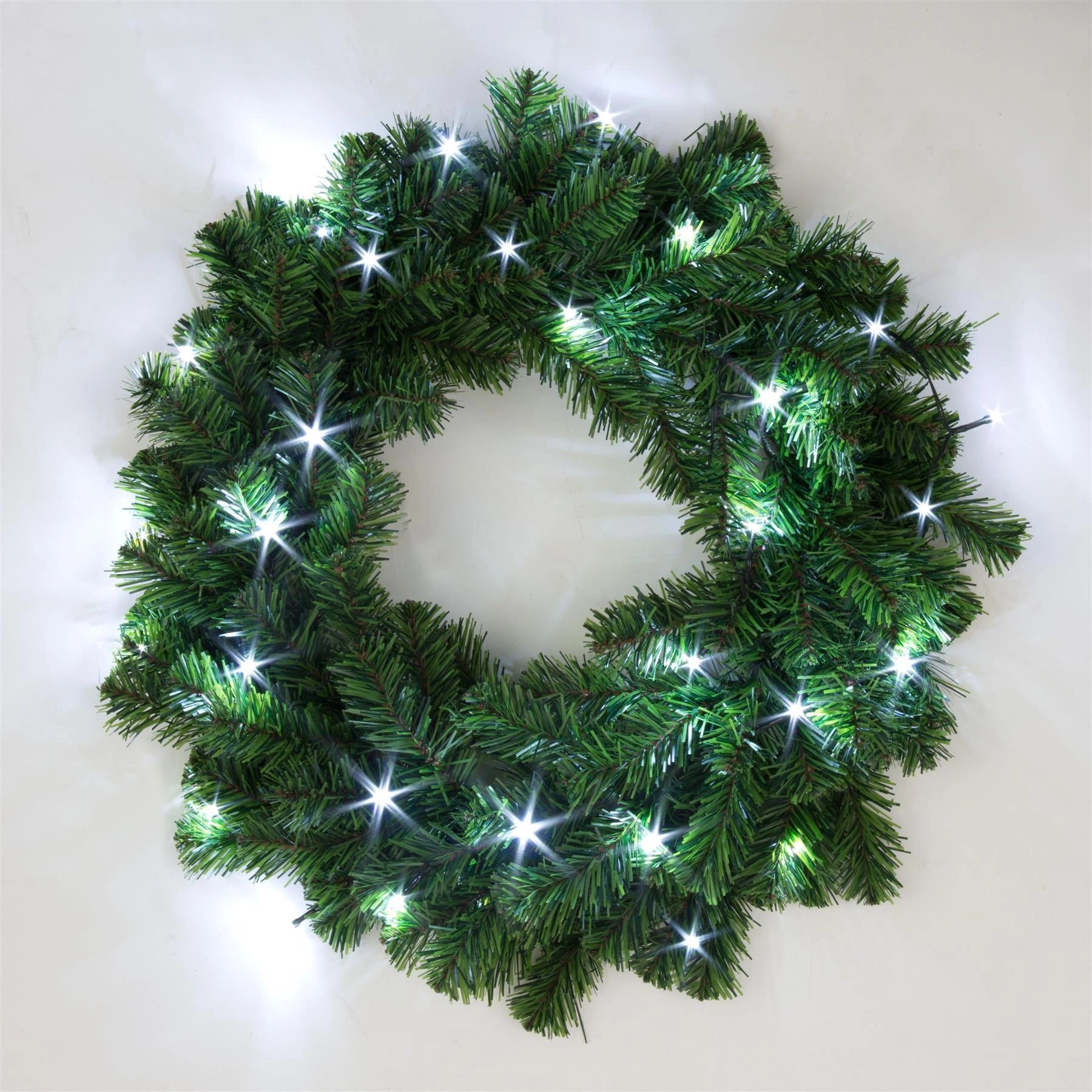 Green Christmas Wreath Pre Lit Artificial Bushy Wall Door XMAS Home Decor 55CM