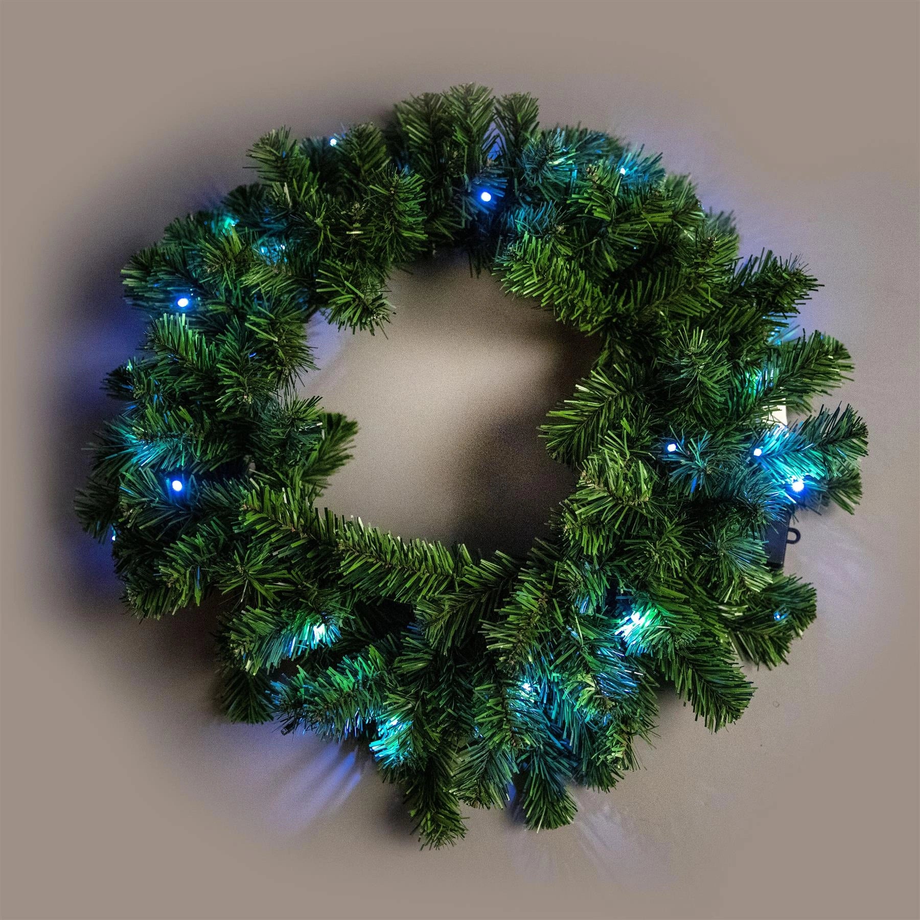Green Christmas Wreath Pre Lit Artificial Bushy Wall Door XMAS Home Decor 55CM