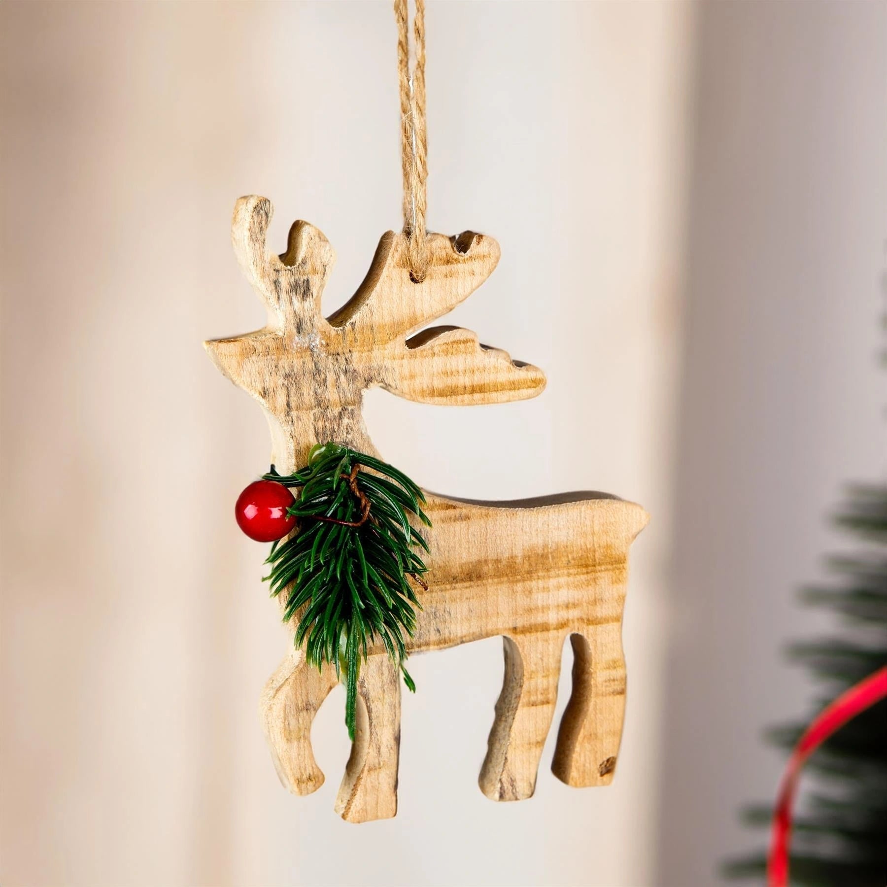 12cm Wooden Reindeer Pendant Christmas Tree Ornament WallDoor Xmas Hanging Decor