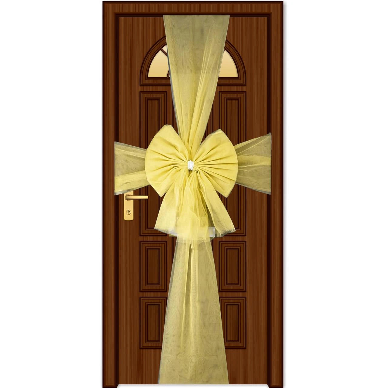 1PC Giant Christmas Door Bow Gold Organza Wedding Festive Xmas Home Decor 7.5m