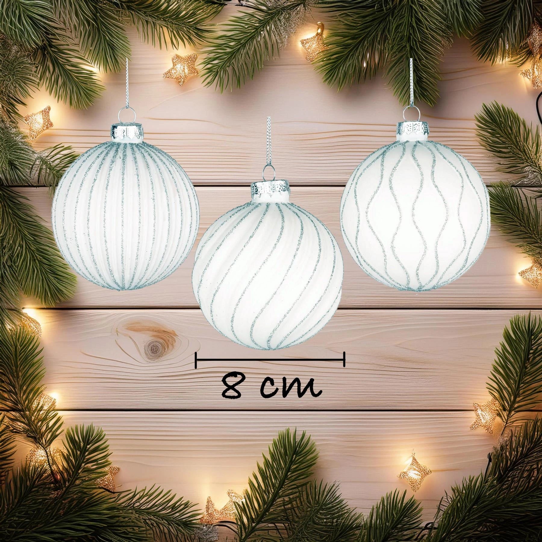 8cm Glass Baubles Christmas Tree Ornament Balls Xmas Hanging Festive Decor 12PCS