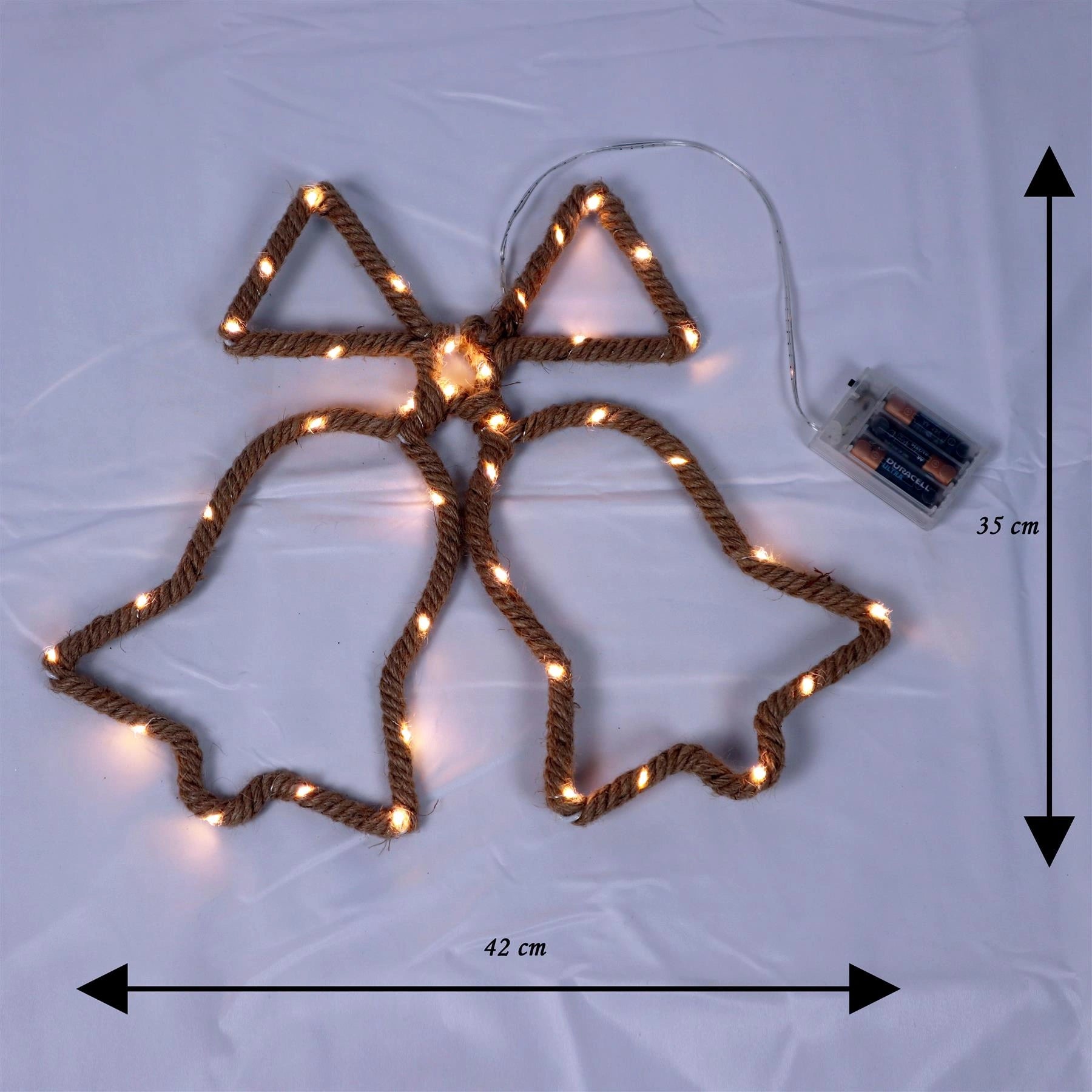 Christmas Silhouette Rope Lights Bells Shape LED Hemp Jute Retro Wall Decoration
