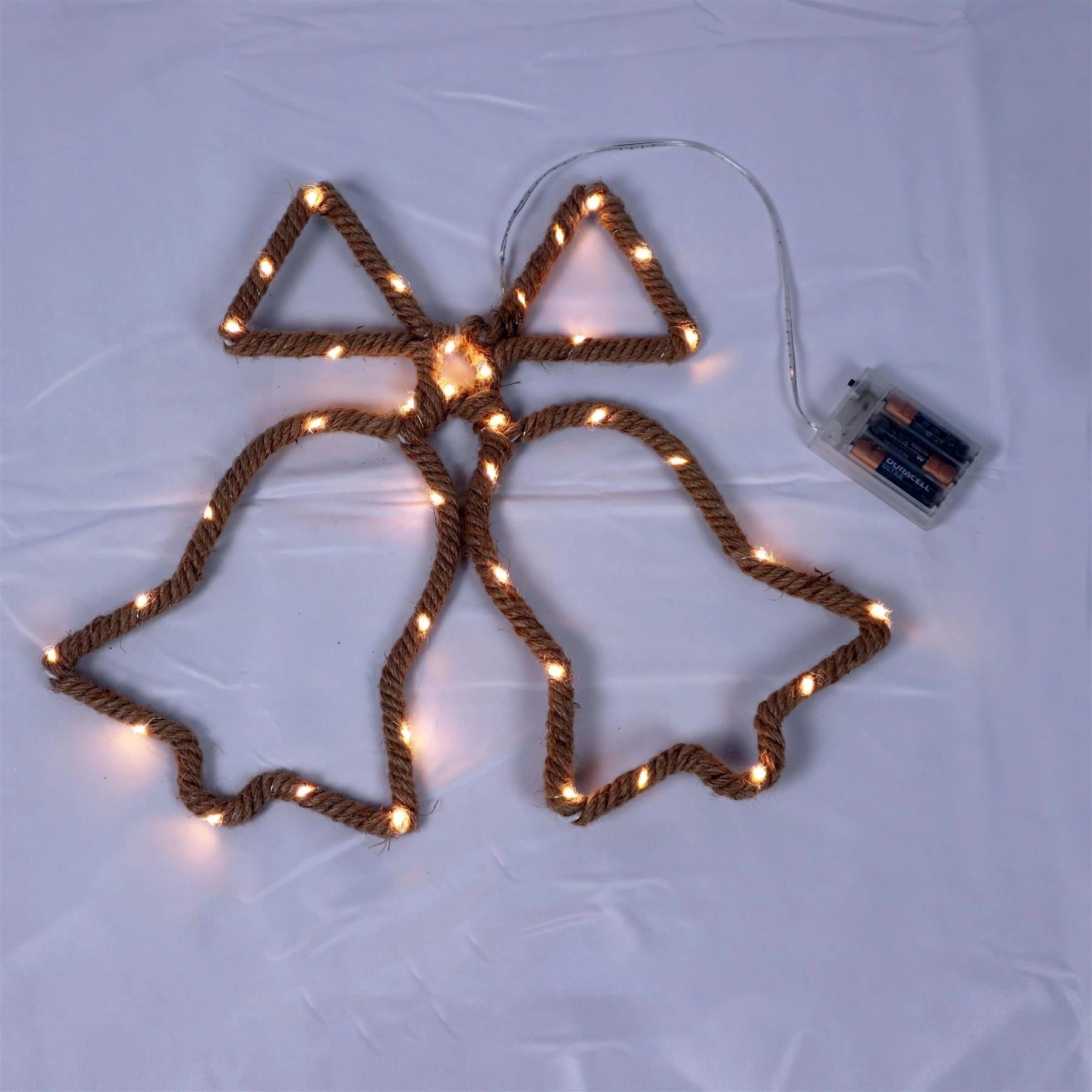 Christmas Silhouette Rope Lights Bells Shape LED Hemp Jute Retro Wall Decoration