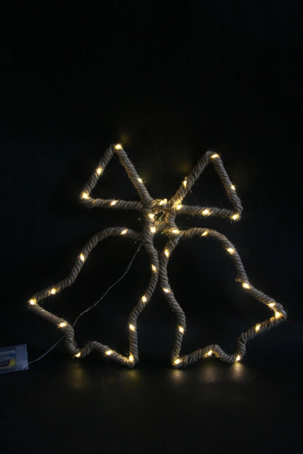 Christmas Silhouette Rope Lights Bells Shape LED Hemp Jute Retro Wall Decoration