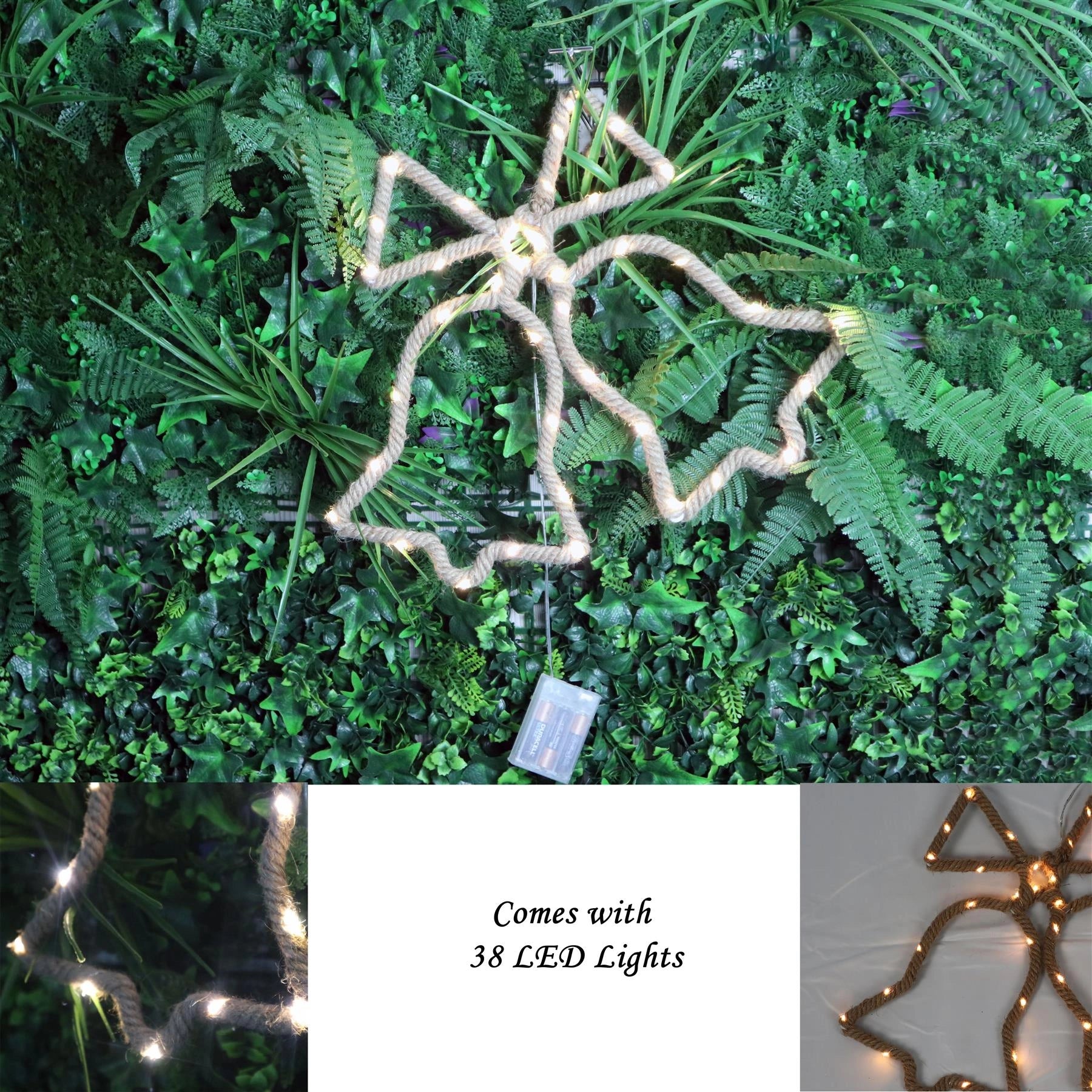 Christmas Silhouette Rope Lights Bells Shape LED Hemp Jute Retro Wall Decoration