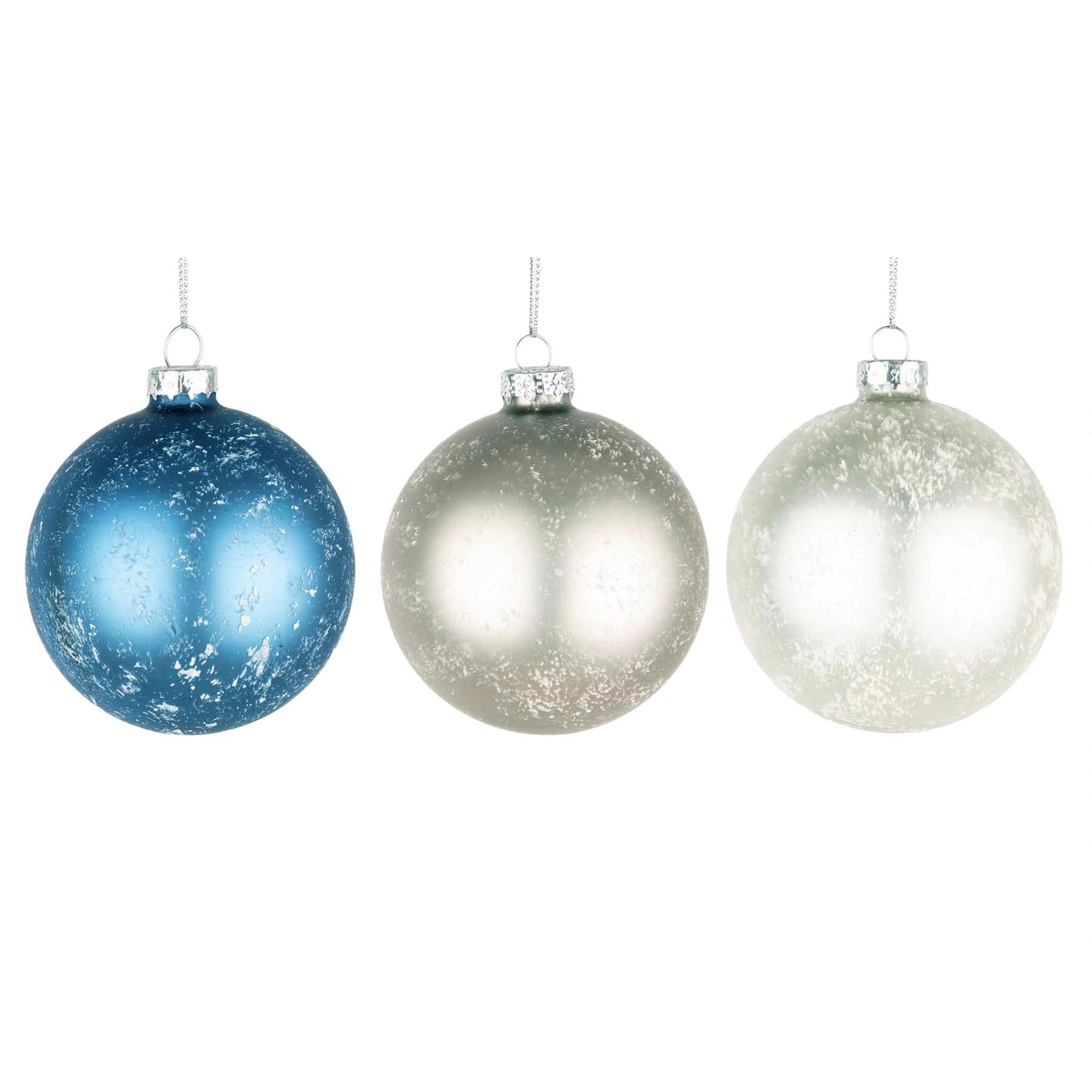 Glass Baubles 12Pcs Set - Marble 3 Assorted Design 8Cm