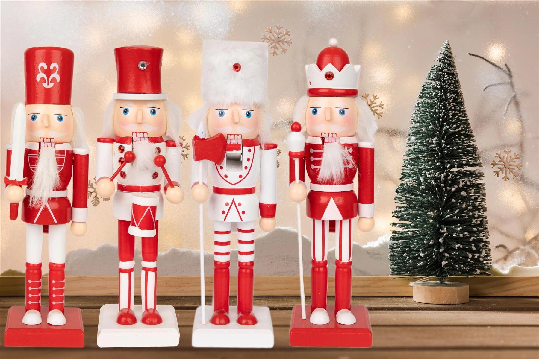 4pcs Nutcrackers Christmas Wooden Ornaments Figurines 25cm Xmas Home Decoration
