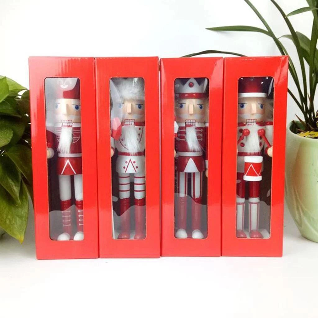 4pcs Nutcrackers Christmas Wooden Ornaments Figurines 25cm Xmas Home Decoration