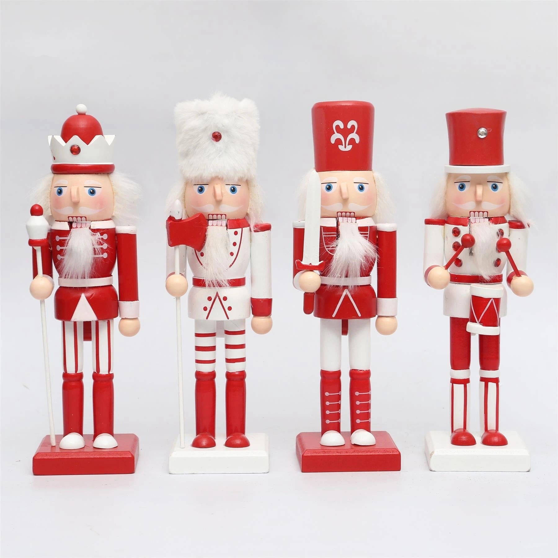 Red & White Wooden Nutcrackers - 4Pcs Set - Christmas Home Decoration 25Cm
