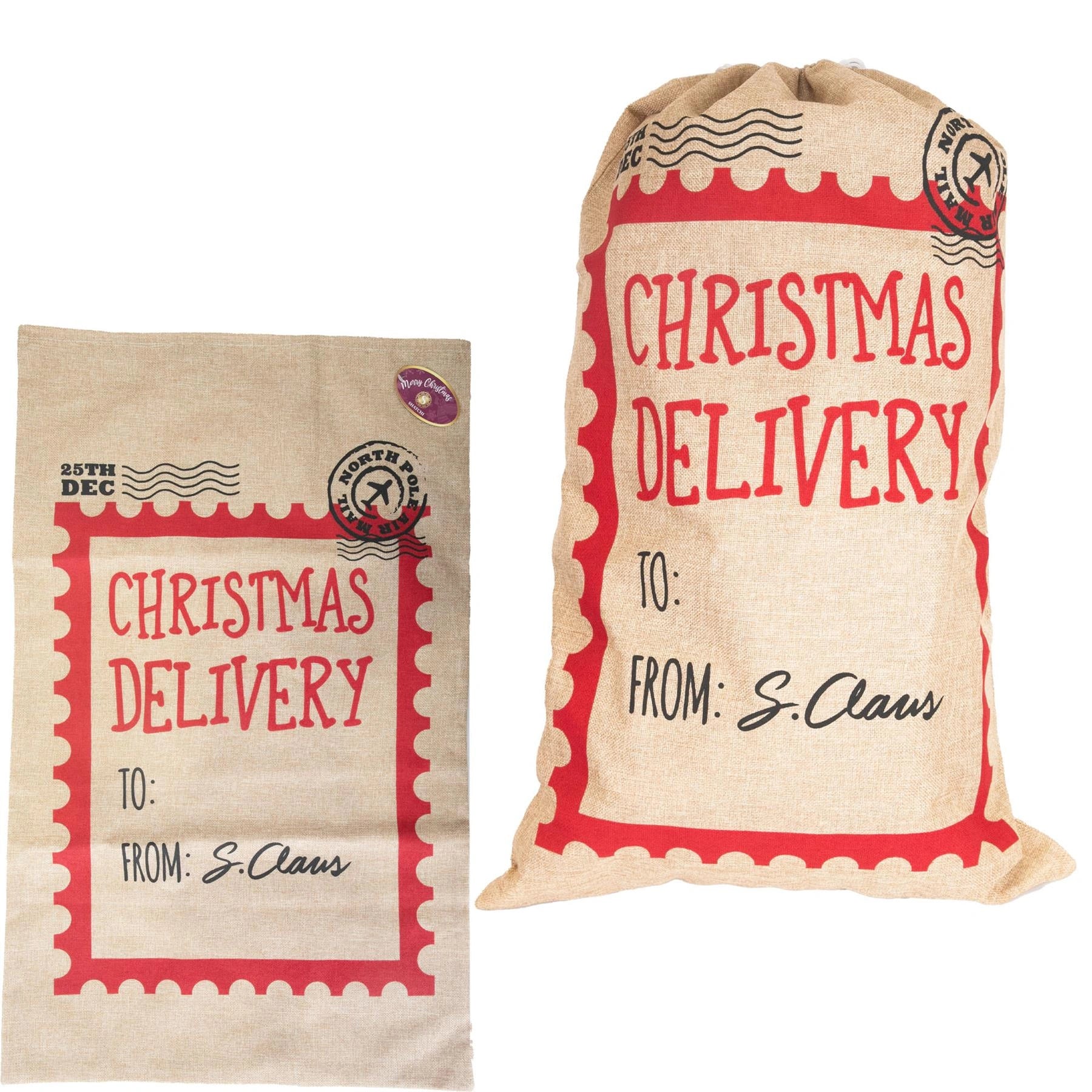 Christmas Santa Sack Large Hessian Stocking Traditional Xmas Gift Bags 48X78cm