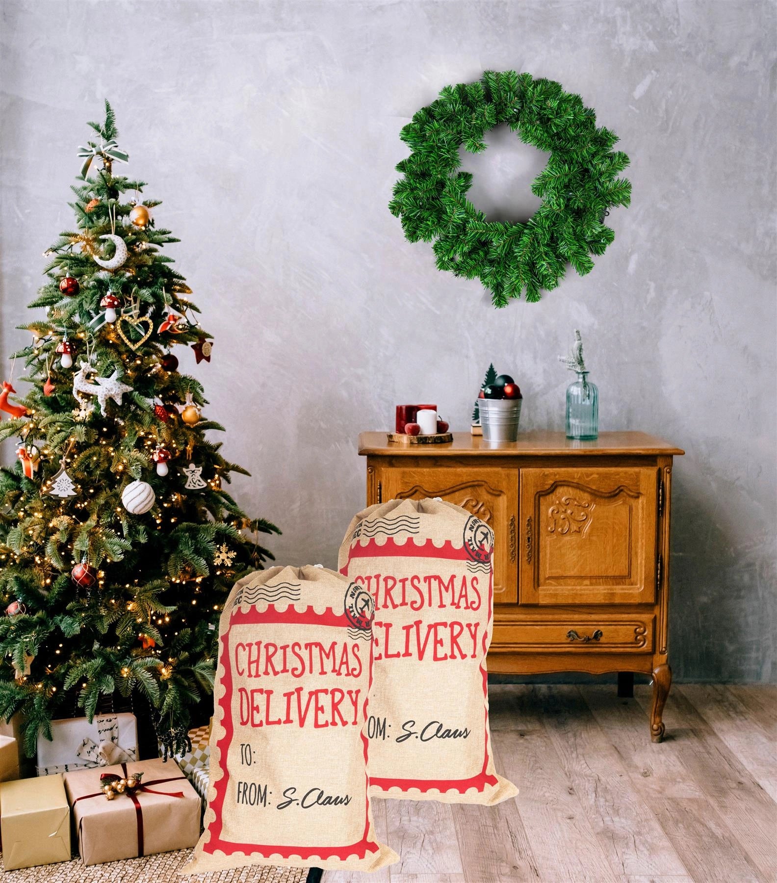 Christmas Santa Sack Large Hessian Stocking Traditional Xmas Gift Bags 48X78cm