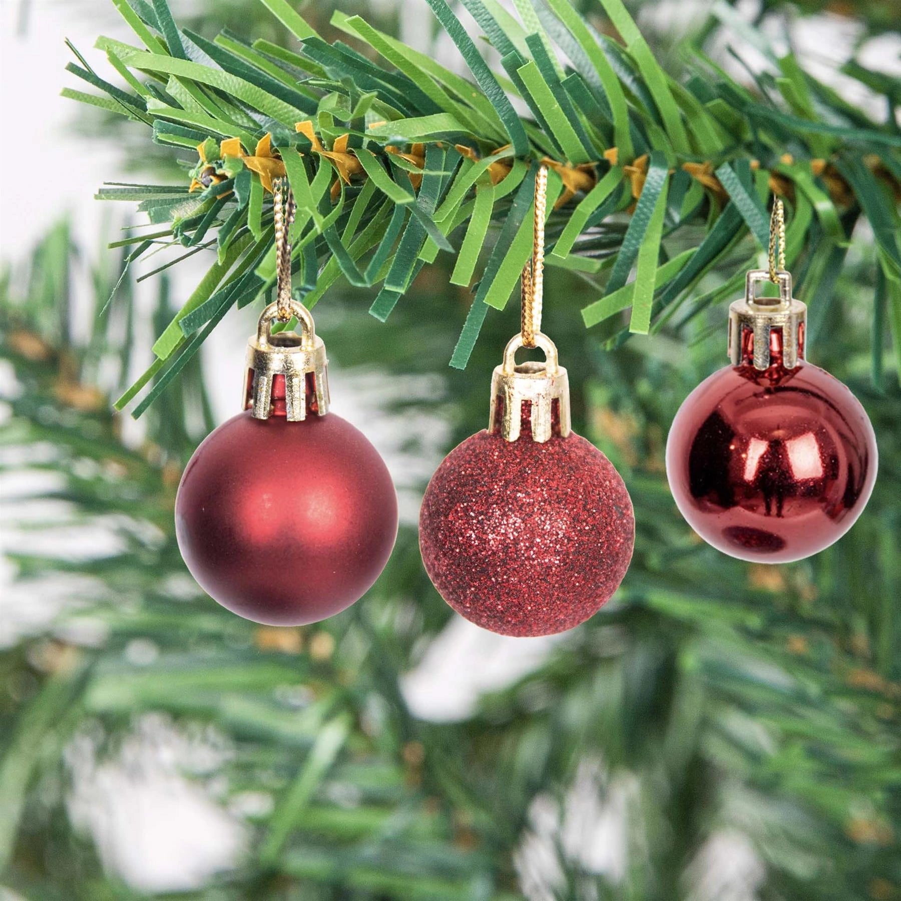 12 Dark Red Christmas Baubles Glitter Finish 3cm Shatterproof Festive Decoration