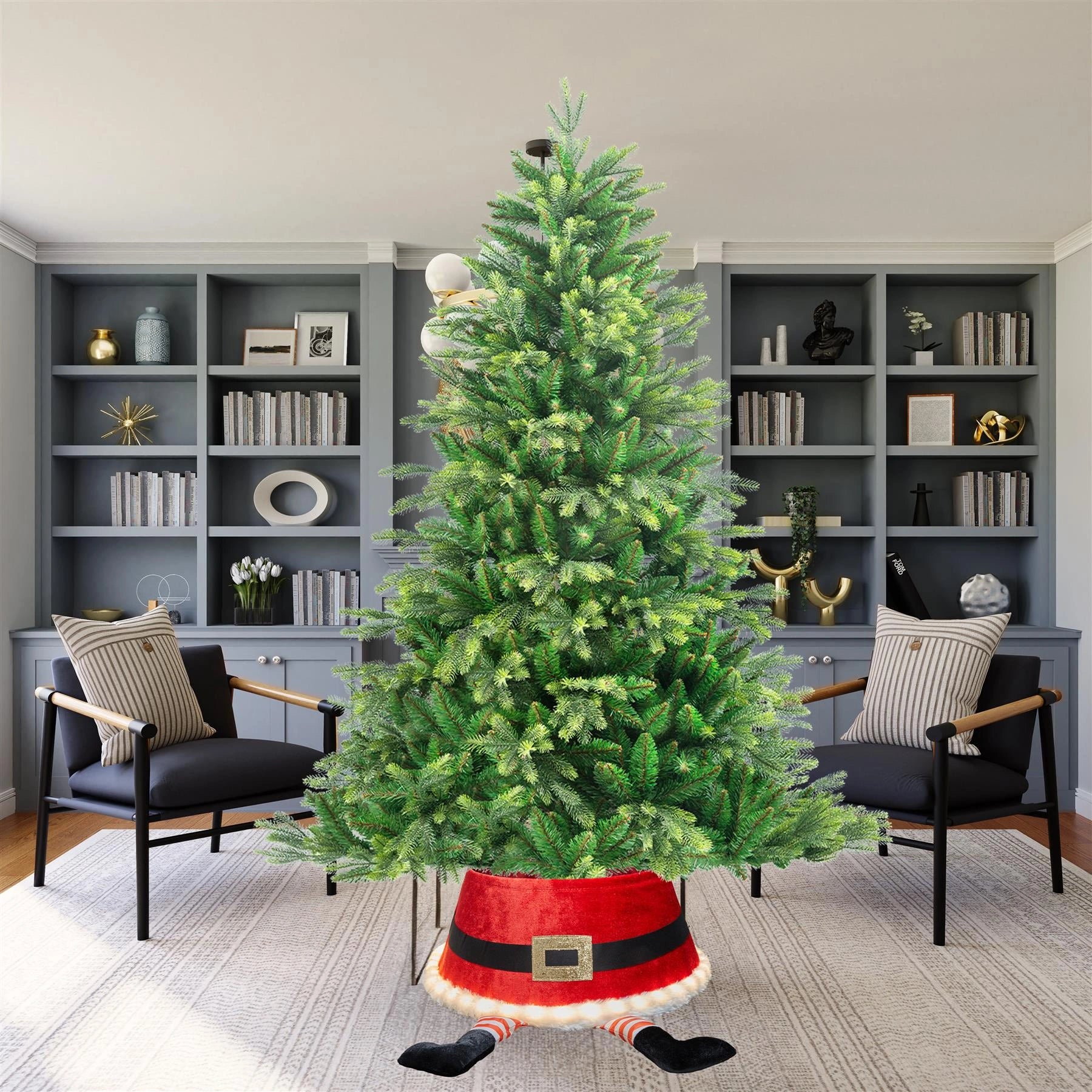 Red Led Santa Round Christmas Tree Collar - Fabric - Size: Bottom Dia 22Inch, Top Dia 15.7Inch,Height 9.8 Inch