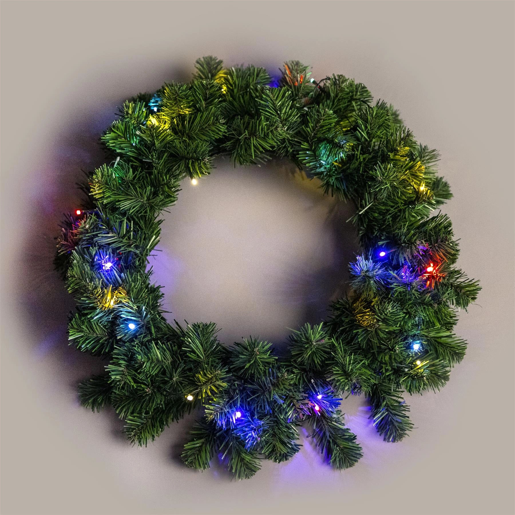 Green Christmas Wreath Pre Lit Artificial Bushy Wall Door XMAS Home Decor 55CM