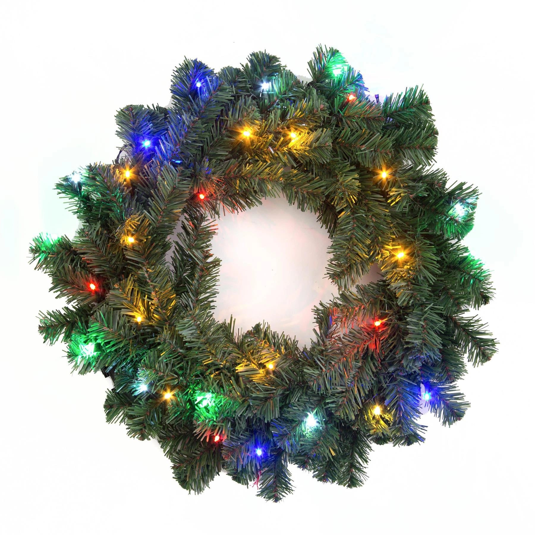 Green Christmas Wreath Pre Lit Artificial Bushy Wall Door XMAS Home Decor 55CM