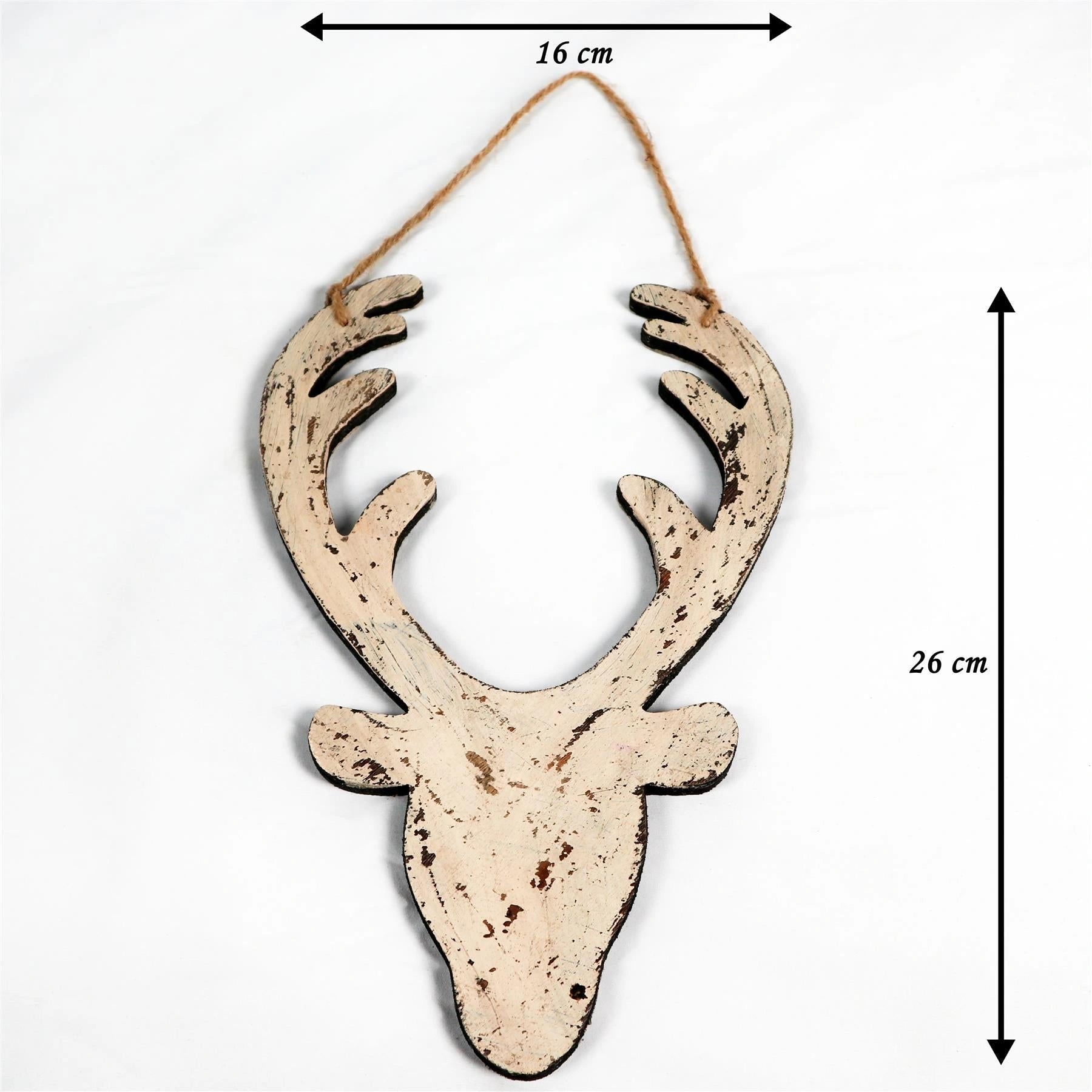 Wooden Cream Deer Face Christmas Wall Decorations Xmas Party Home Showpieces