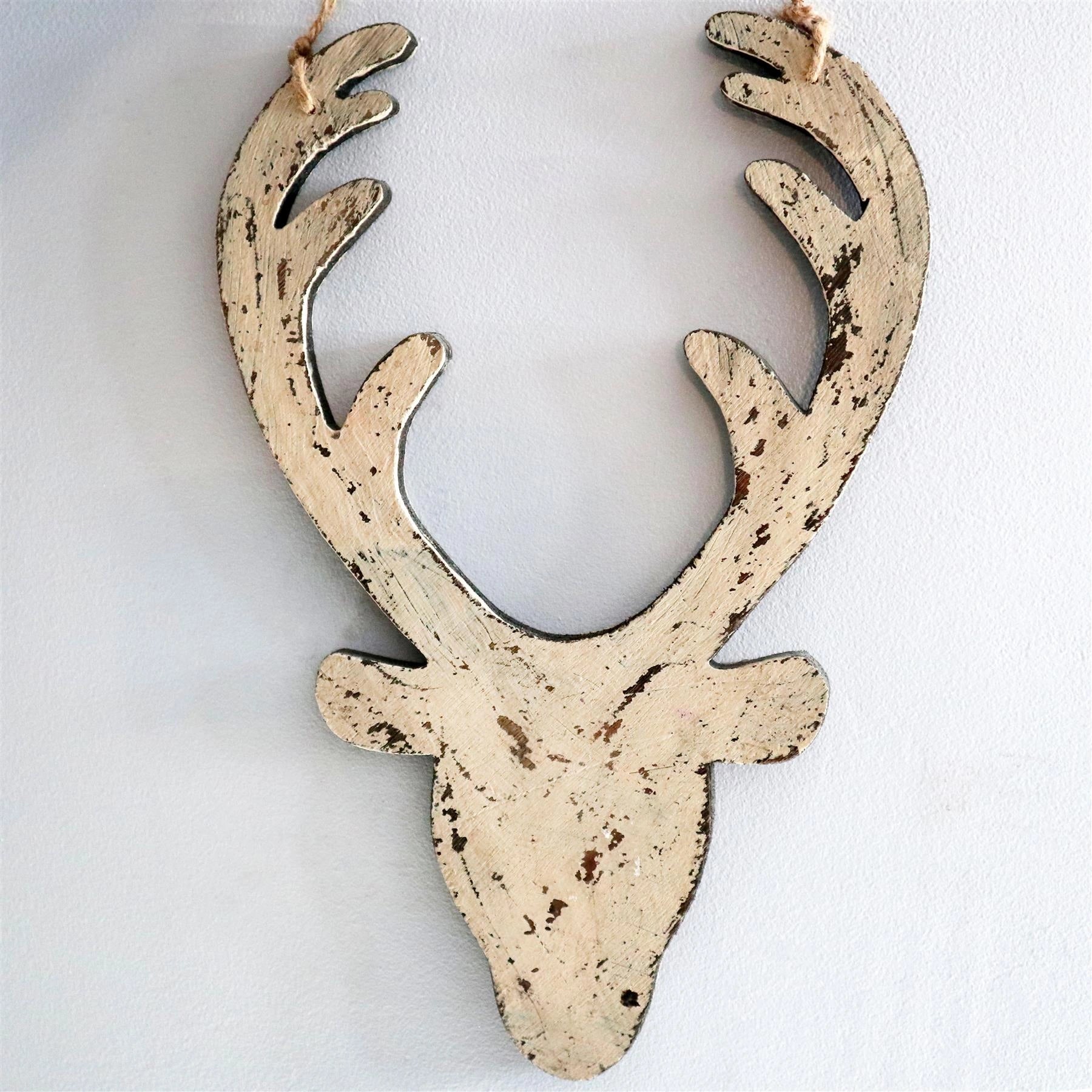 Wooden Cream Deer Face Christmas Wall Decorations Xmas Party Home Showpieces