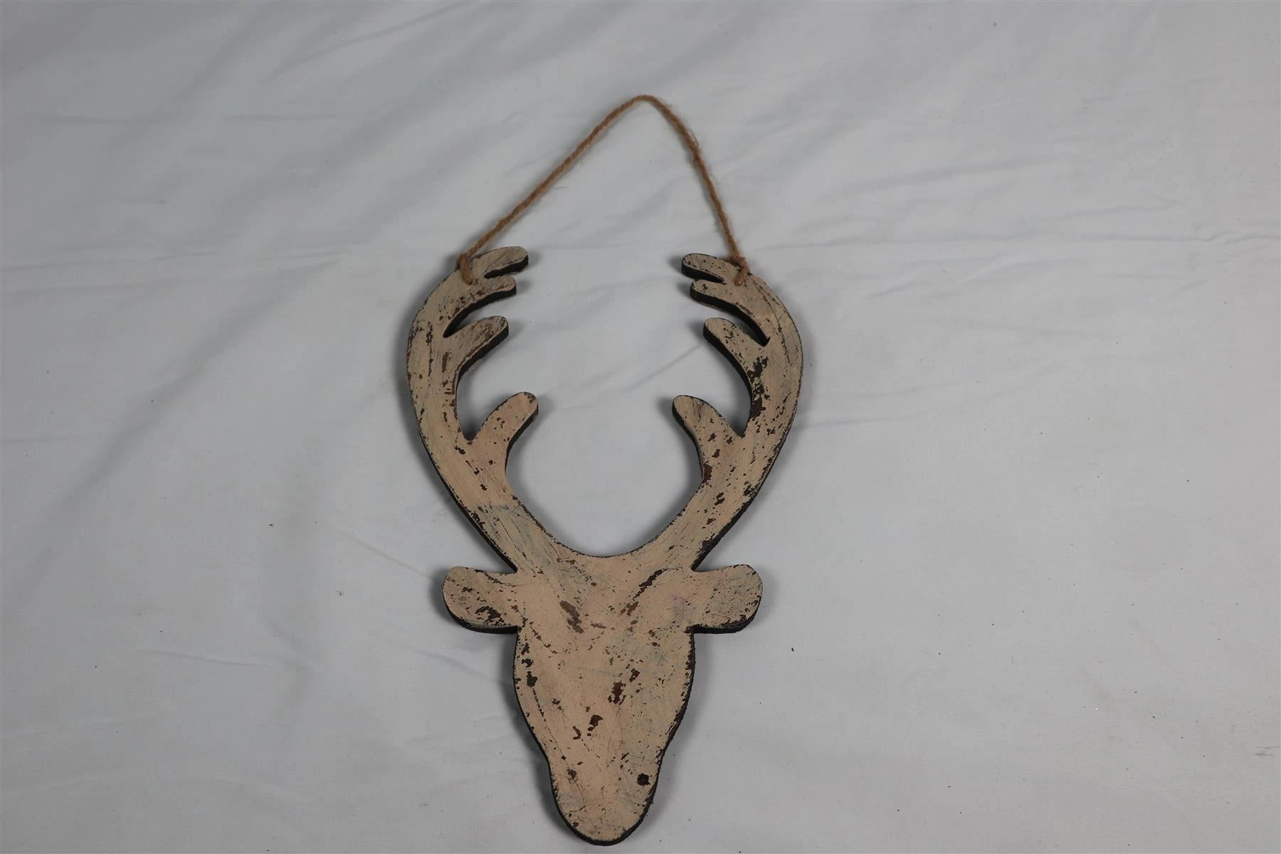 Wooden Cream Deer Face Christmas Wall Decorations Xmas Party Home Showpieces