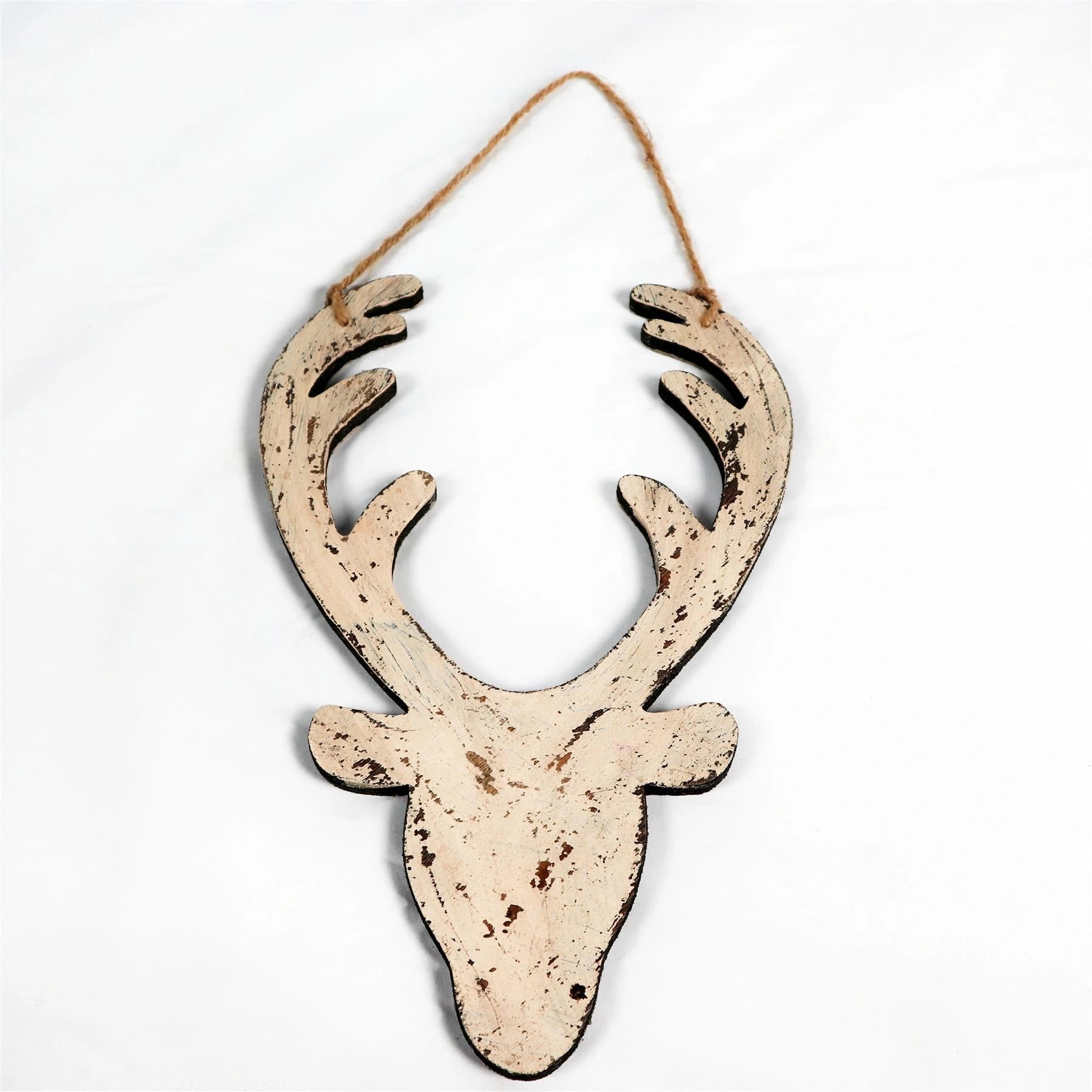 Wooden Cream Deer Face Christmas Wall Decorations Xmas Party Home Showpieces