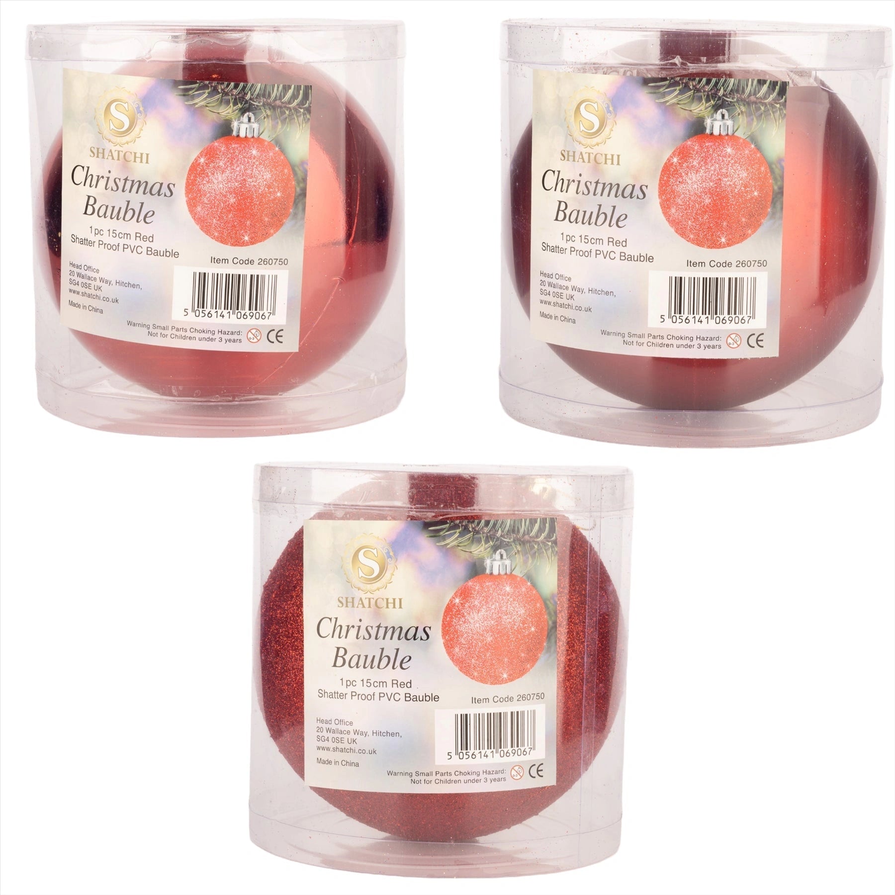 3pcs Christmas Baubles Tree Ornaments Red Balls Xmas Hanging Decoration 15cm