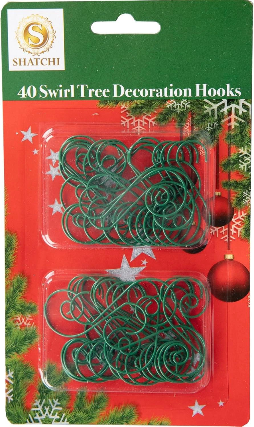 Christmas Ornament Swirl Hook Green Xmas Tree Bauble String Light Hanger 40pcs