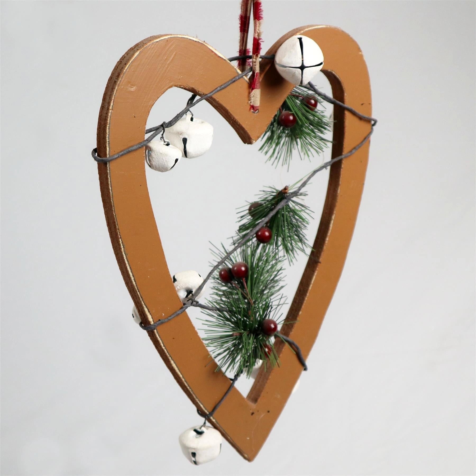 Wooden Light Brown Small Heart Christmas Wall Decorations Home Xmas Showpieces